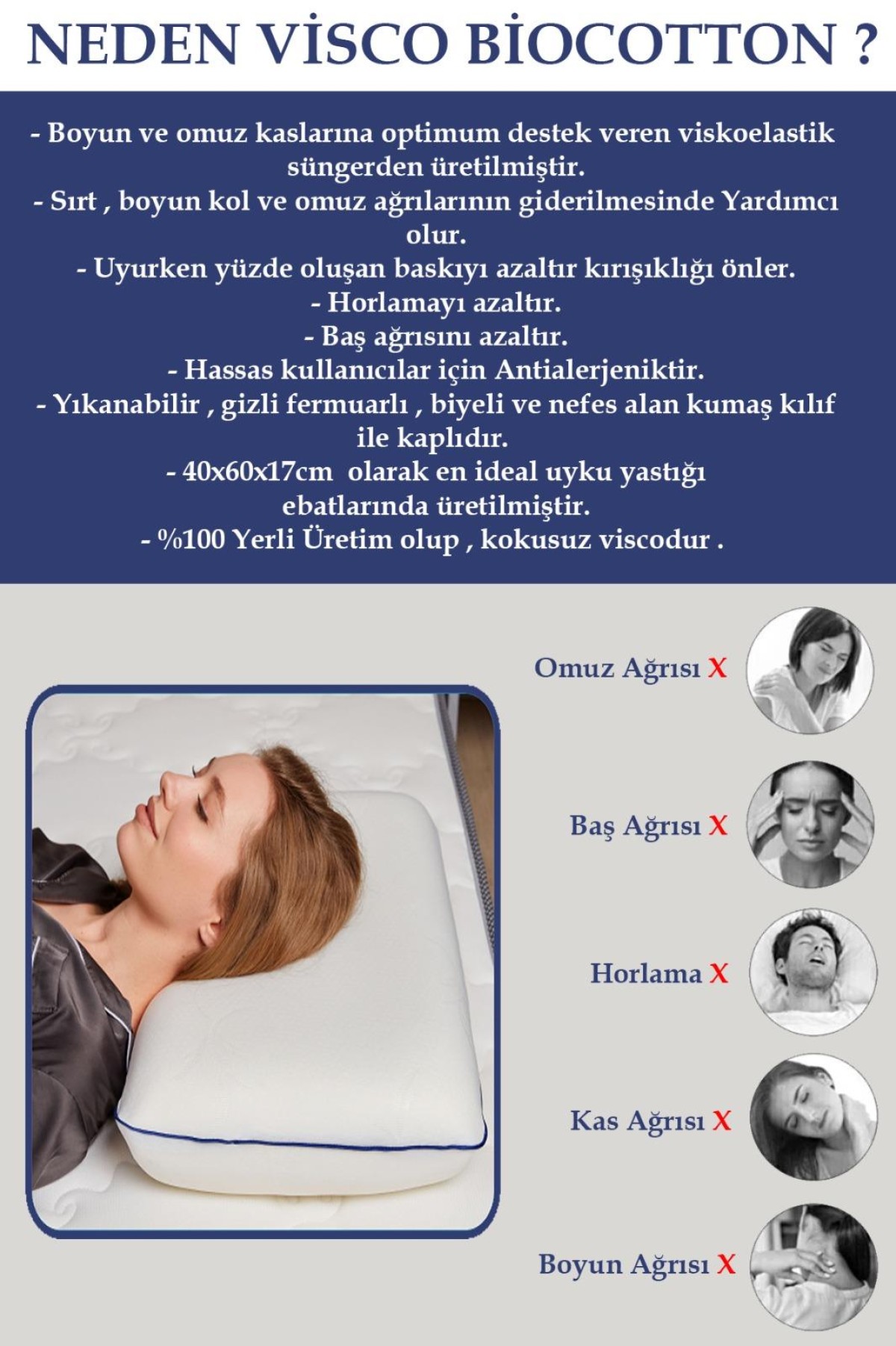Biocotton Ortopedik Visco Yastık 60x40 cm