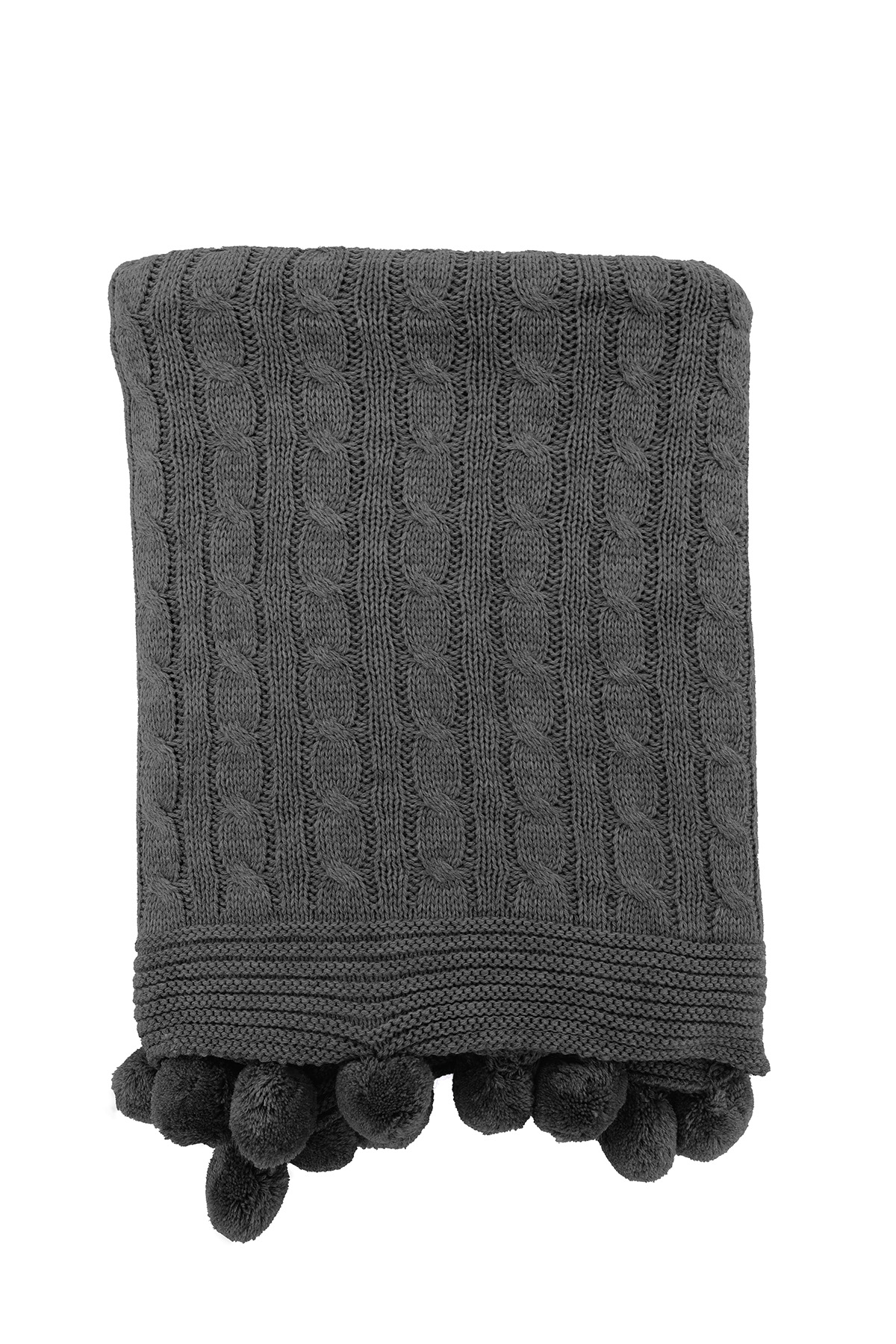 Biocotton Triko Ponponlu Tv Battaniyesi - Antrasit Biocotton Triko Ponponlu Tv Battaniyesi - Antrasit