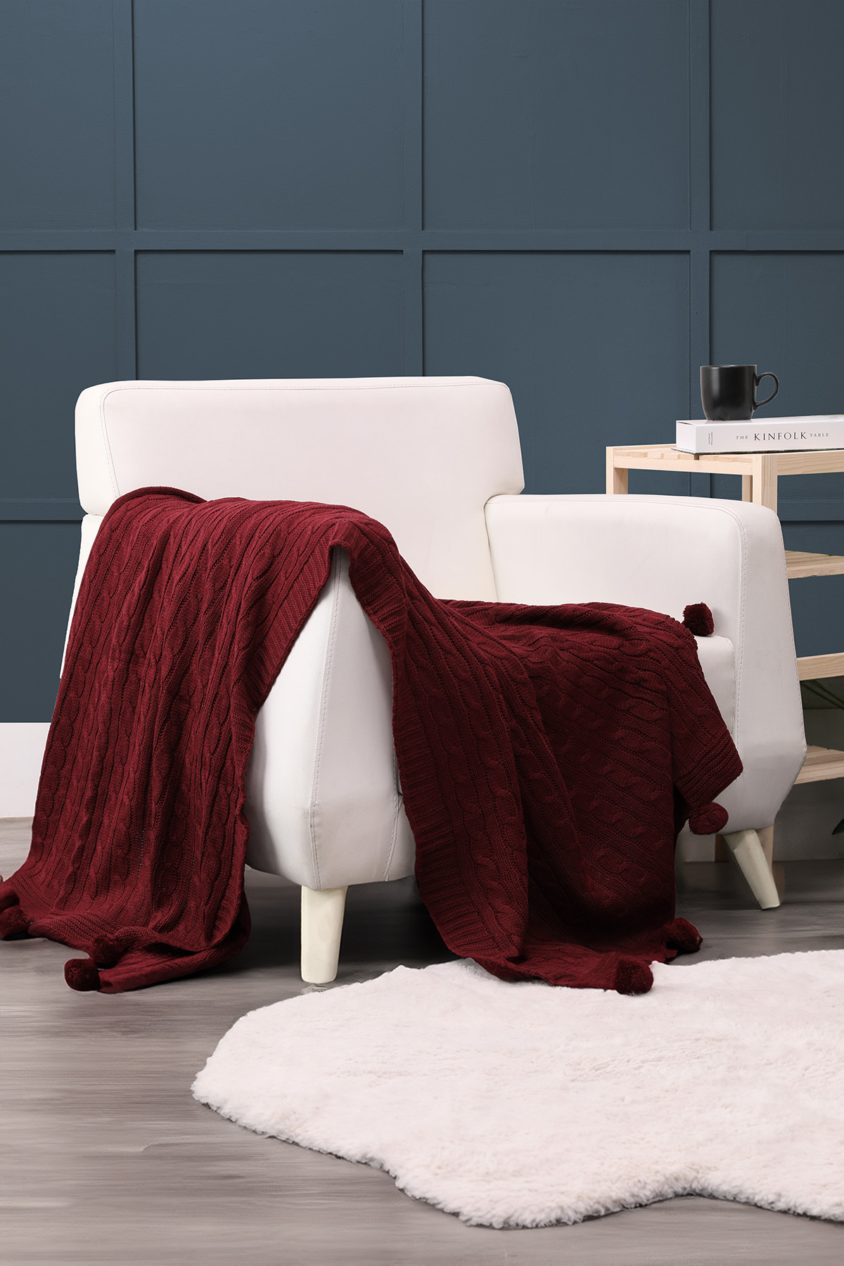 Biocotton Triko Ponponlu Tv Battaniyesi - Bordo Biocotton Triko Ponponlu Tv Battaniyesi - Bordo