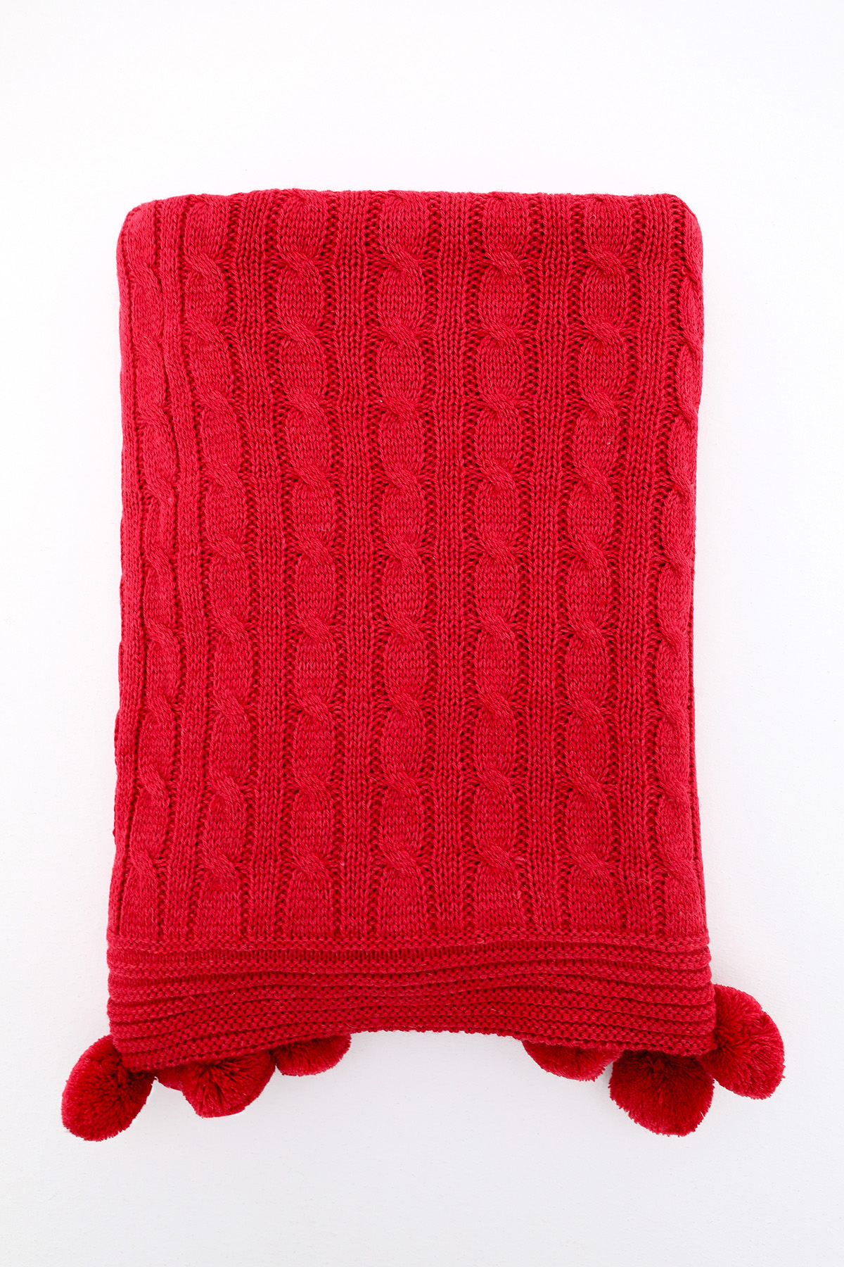 Biocotton Triko Ponponlu Tv Battaniyesi - Kırmızı Biocotton Triko Ponponlu Tv Battaniyesi - Kırmızı