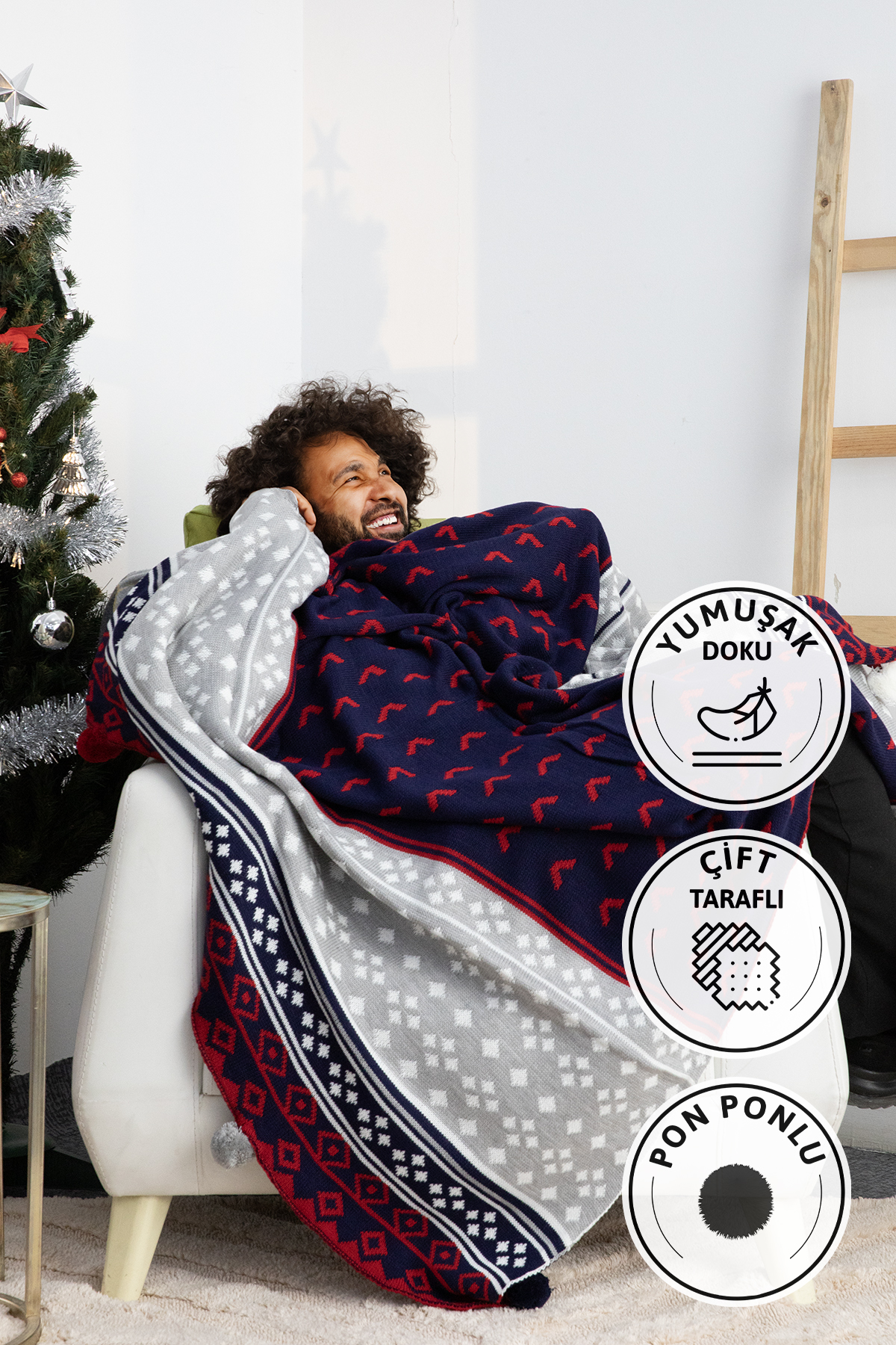 Biocotton Triko Ponponlu Örgü Tv Battaniyesi - Lacivert Biocotton Triko Ponponlu Örgü Tv Battaniyesi - Lacivert