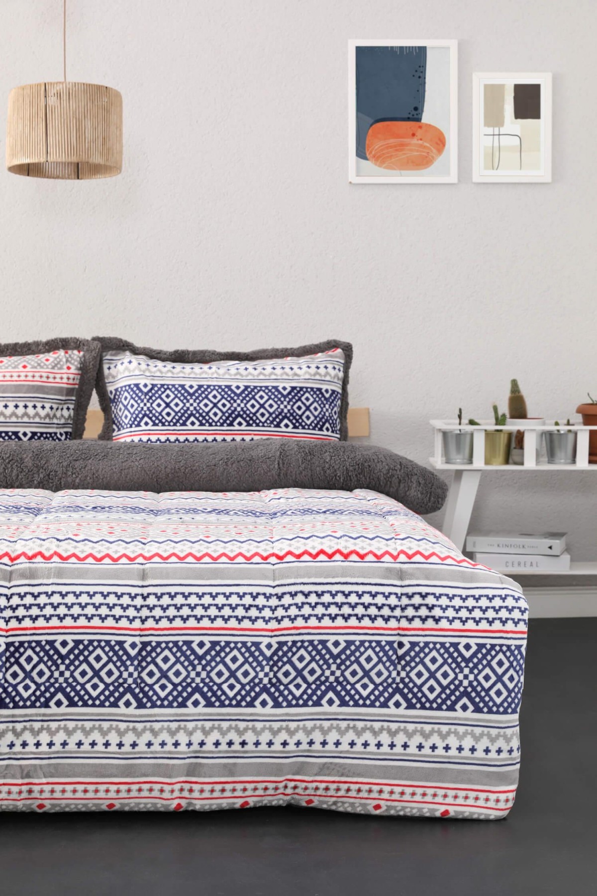 Comforter Etnik Desen Çift Kişilik Battaniye Seti - Lacivert