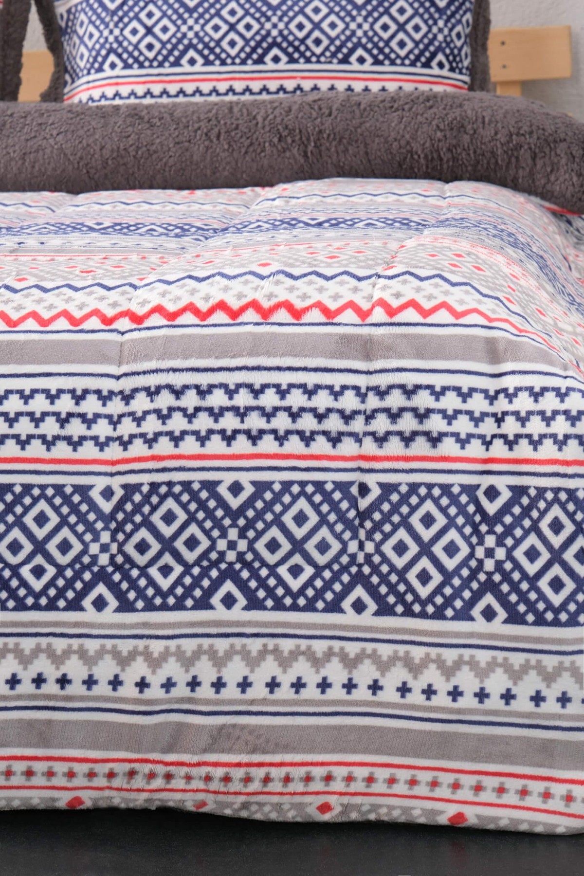 Comforter Etnik Desen Çift Kişilik Battaniye Seti - Lacivert