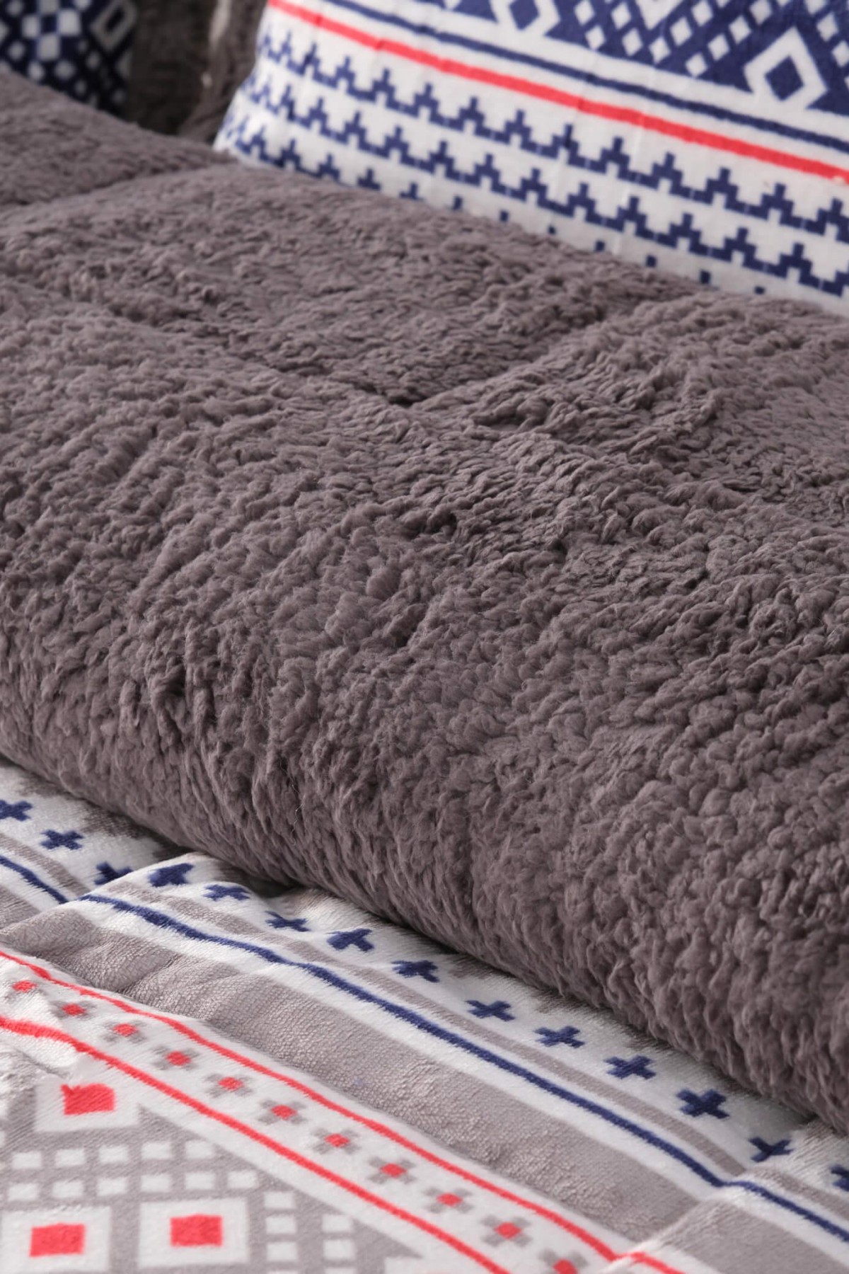 Comforter Etnik Desen Çift Kişilik Battaniye Seti - Lacivert