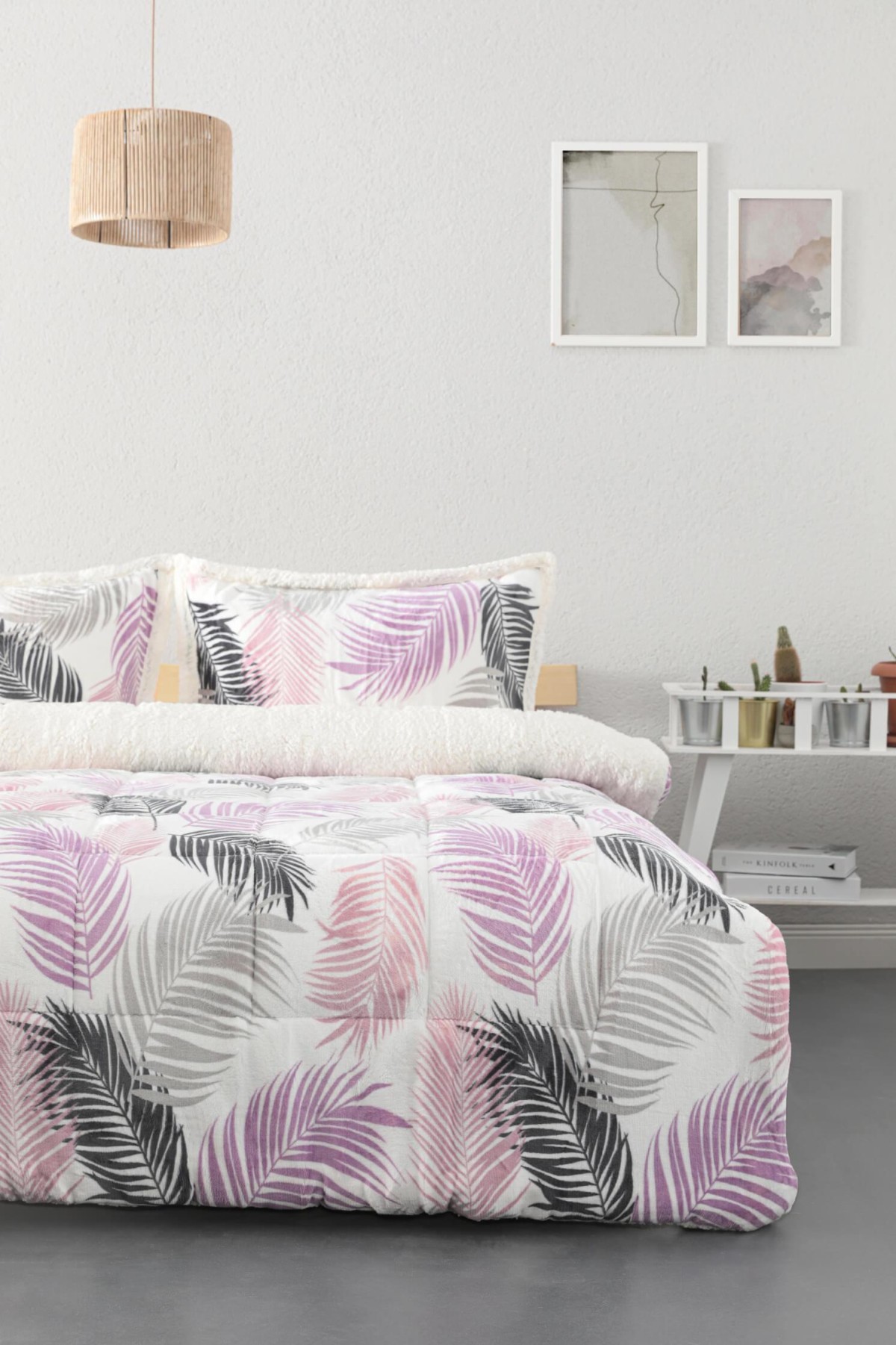 Comforter Yaprak Desen Çift Kişilik Battaniye Seti - Mor