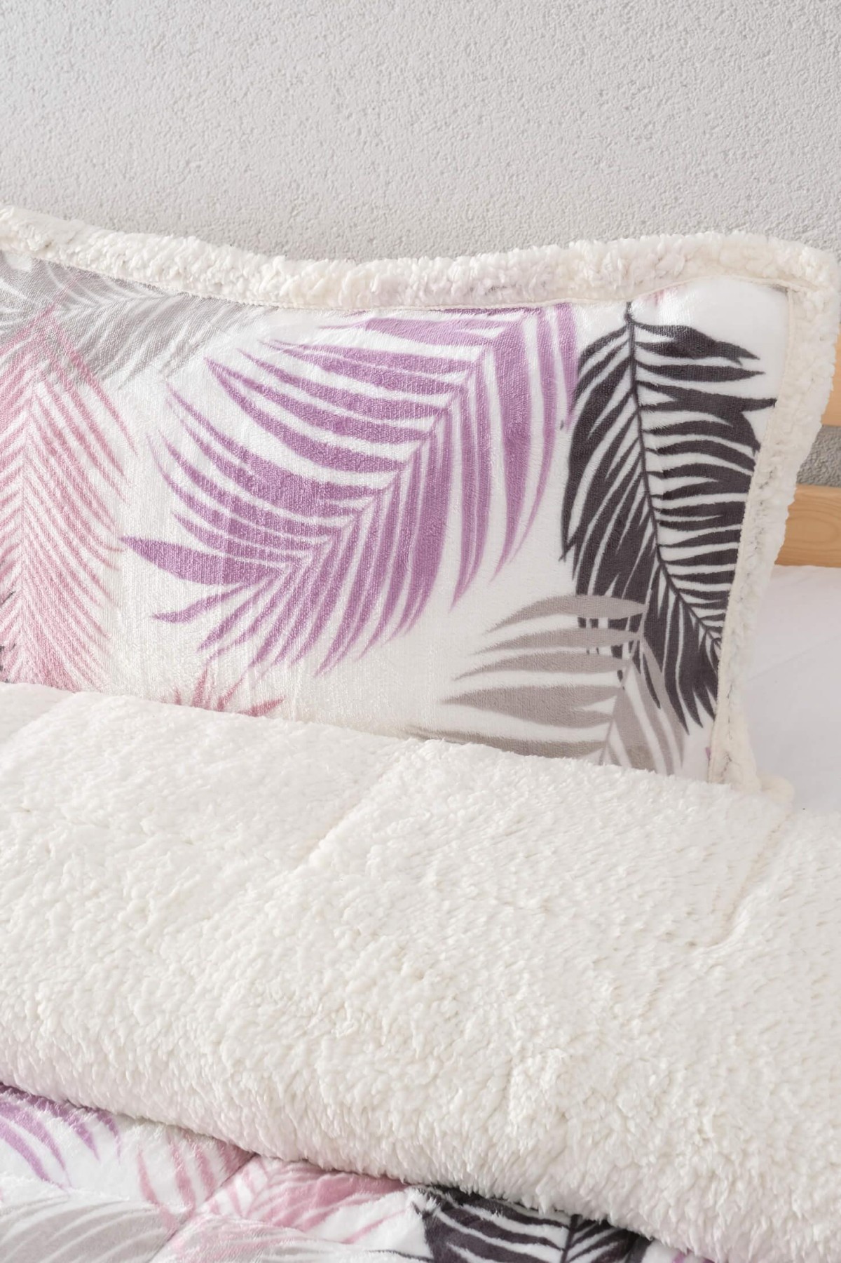 Comforter Yaprak Desen Çift Kişilik Battaniye Seti - Mor
