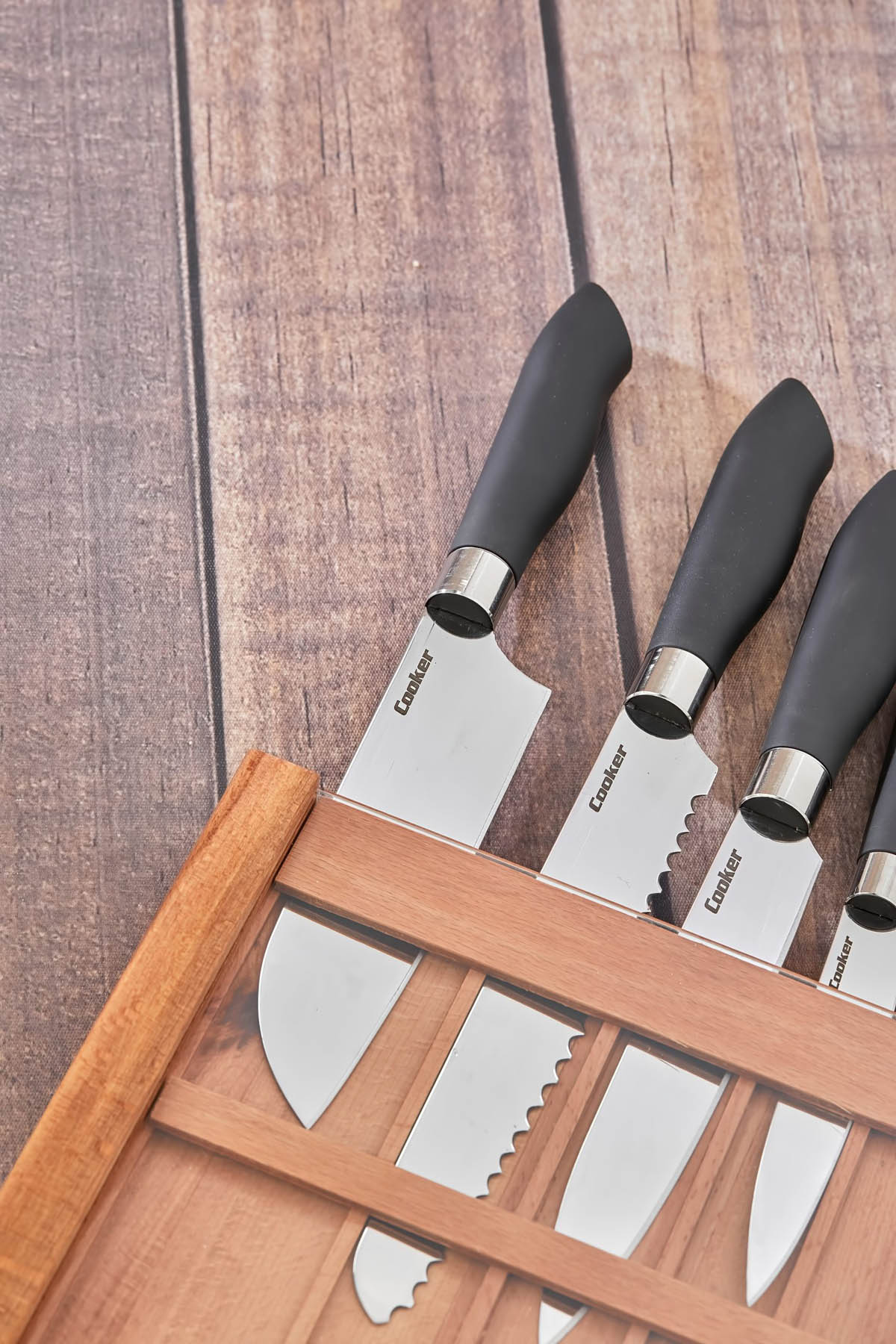 Cooker CKR3584 Ahşap Şeffaf Bölmeli 6 Parça Bıçak Seti