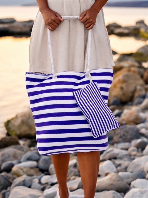 Cüzdan Hediyeli Kadın Plaj Çantası - Lacivert Cüzdan Hediyeli Kadın Plaj Çantası - Lacivert