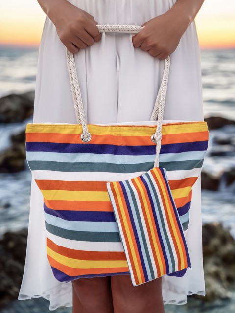 Cüzdan Hediyeli Kadın Plaj Çantası - Renkli Cüzdan Hediyeli Kadın Plaj Çantası - Renkli