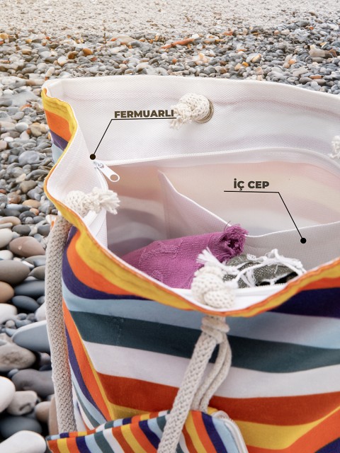 Cüzdan Hediyeli Kadın Plaj Çantası - Renkli Cüzdan Hediyeli Kadın Plaj Çantası - Renkli