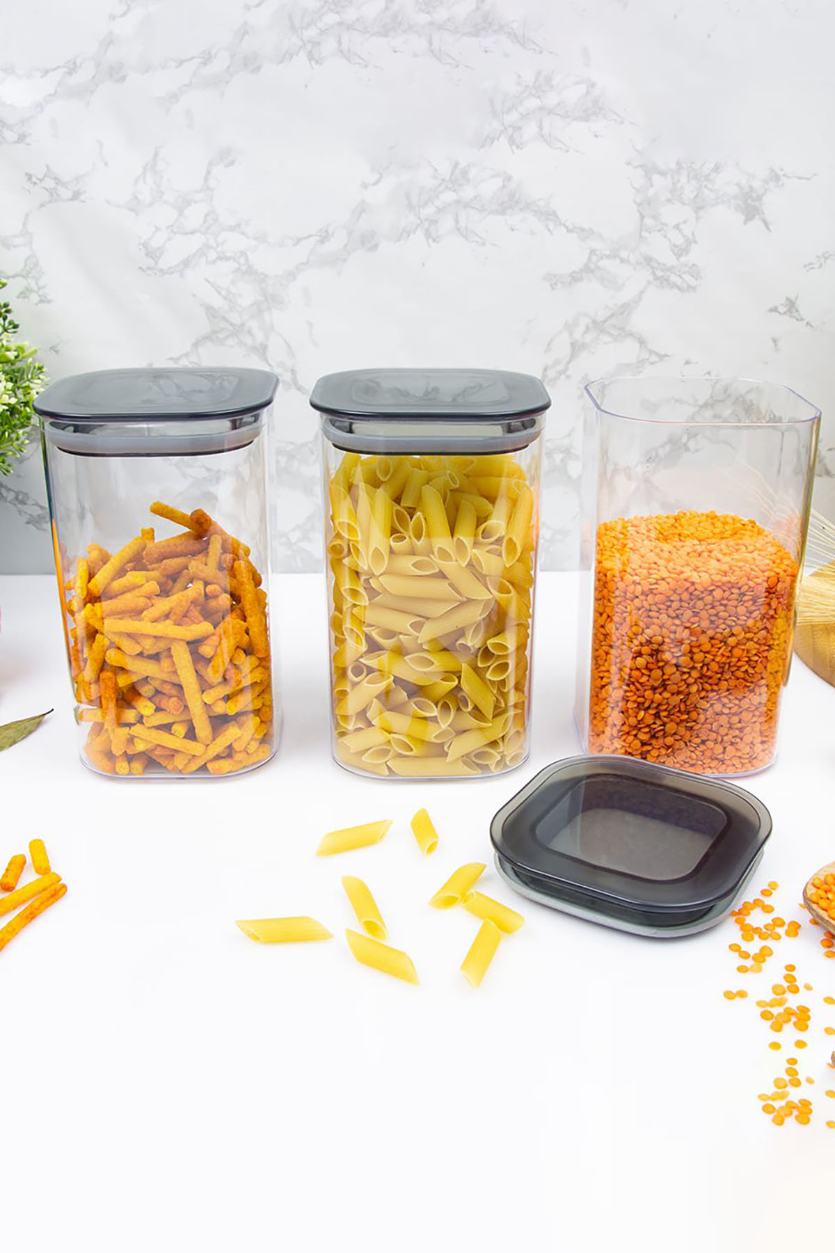 DecoBella 3'lü 1.1 L Kare Erzak Kabı Seti 50875 - Şeffaf DecoBella 3'lü 1.1 L Kare Erzak Kabı Seti 50875 - Şeffaf