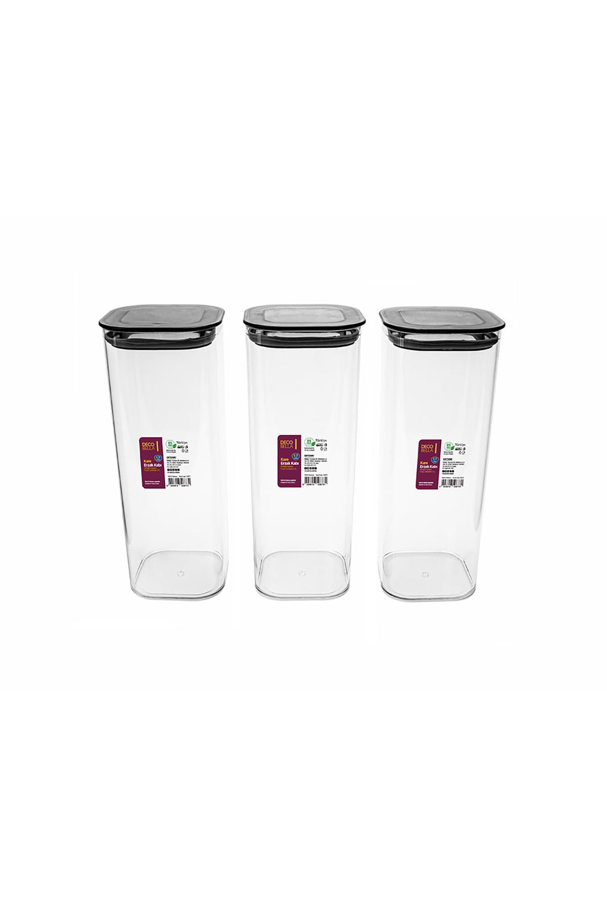 DecoBella 3'lü 1.7 L Kare Erzak Kabı Seti 50876 - Şeffaf DecoBella 3'lü 1.7 L Kare Erzak Kabı Seti 50876 - Şeffaf