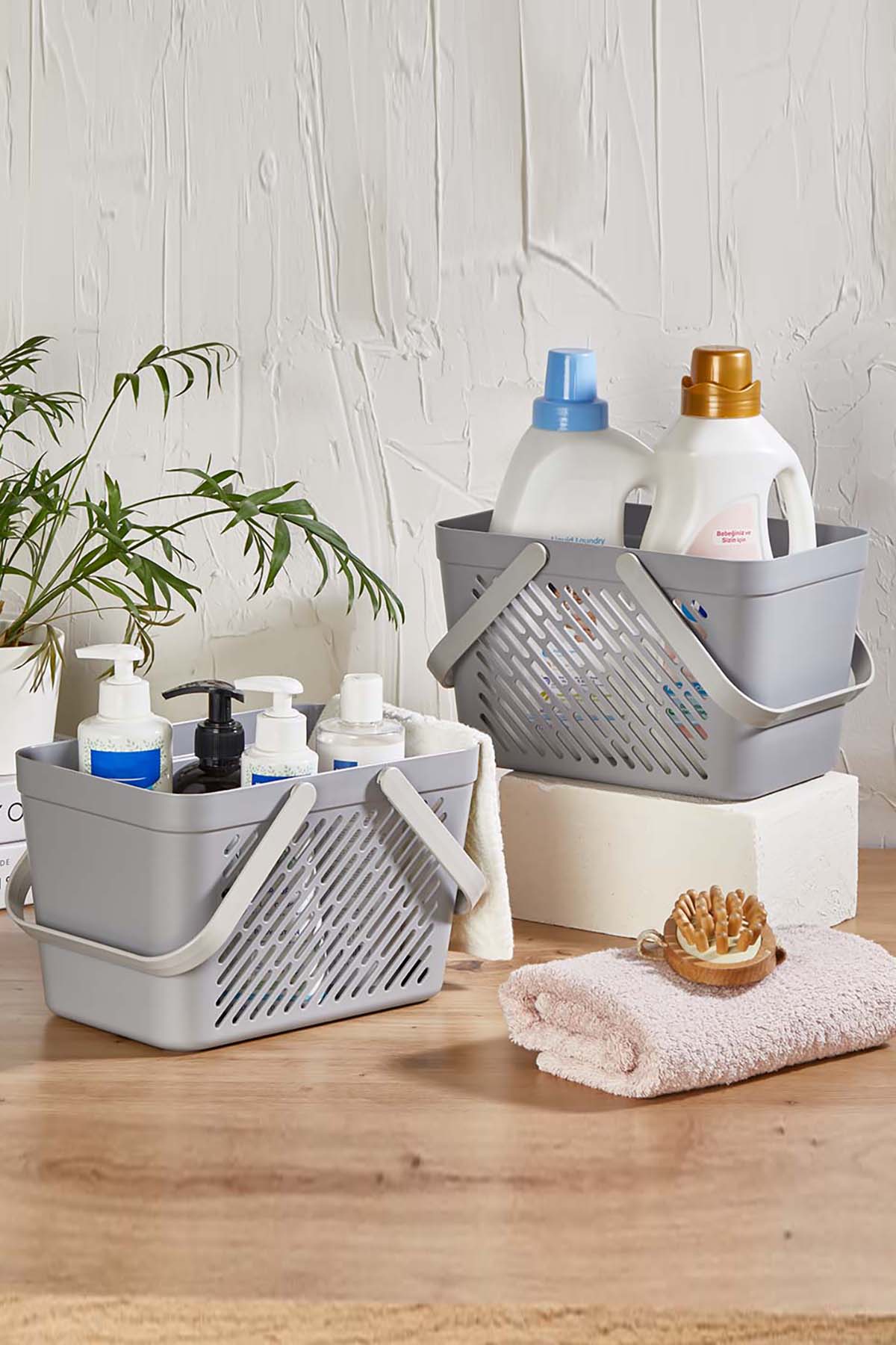 DecoBella Çift Kulplu Çok Amaçlı Sepet 81515 - Gri