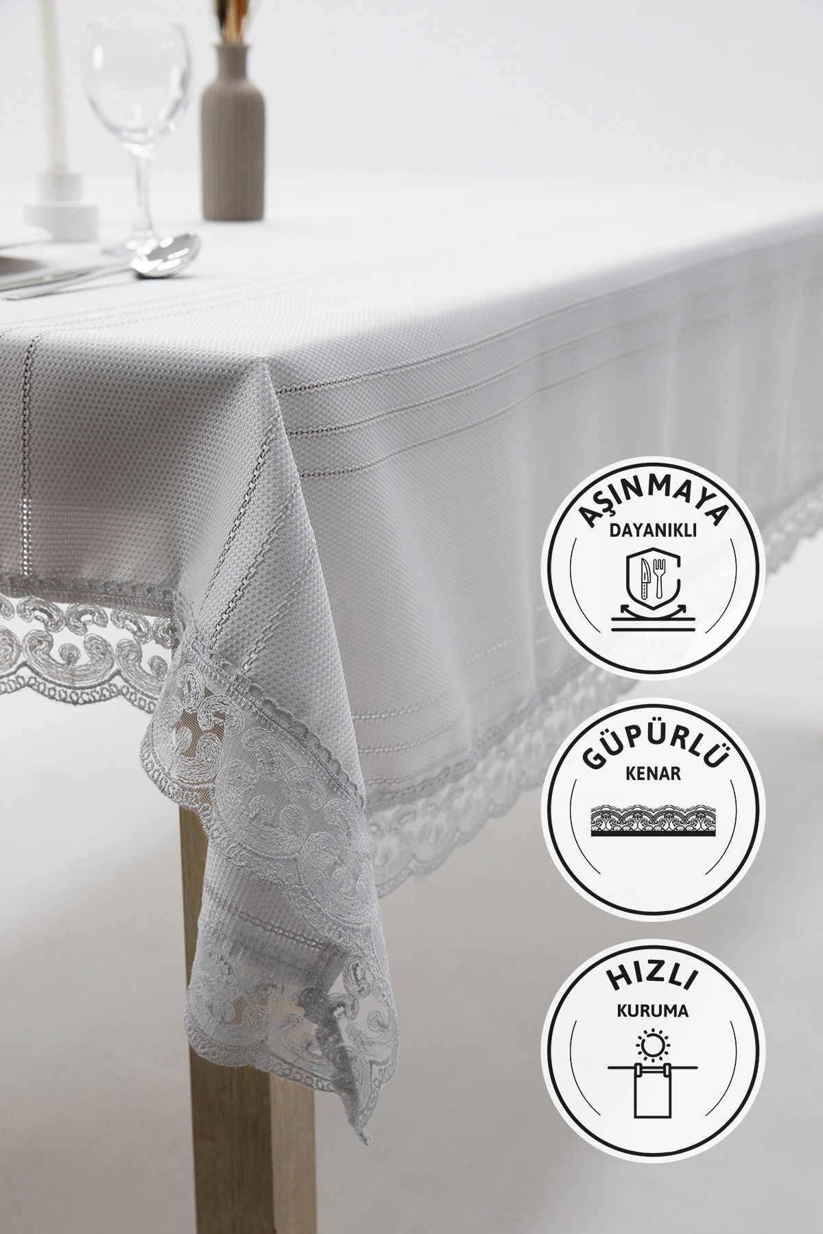 Defne Leke Tutmaz Masa Örtüsü 160x220 - Gri Defne Leke Tutmaz Masa Örtüsü 160x220 - Gri