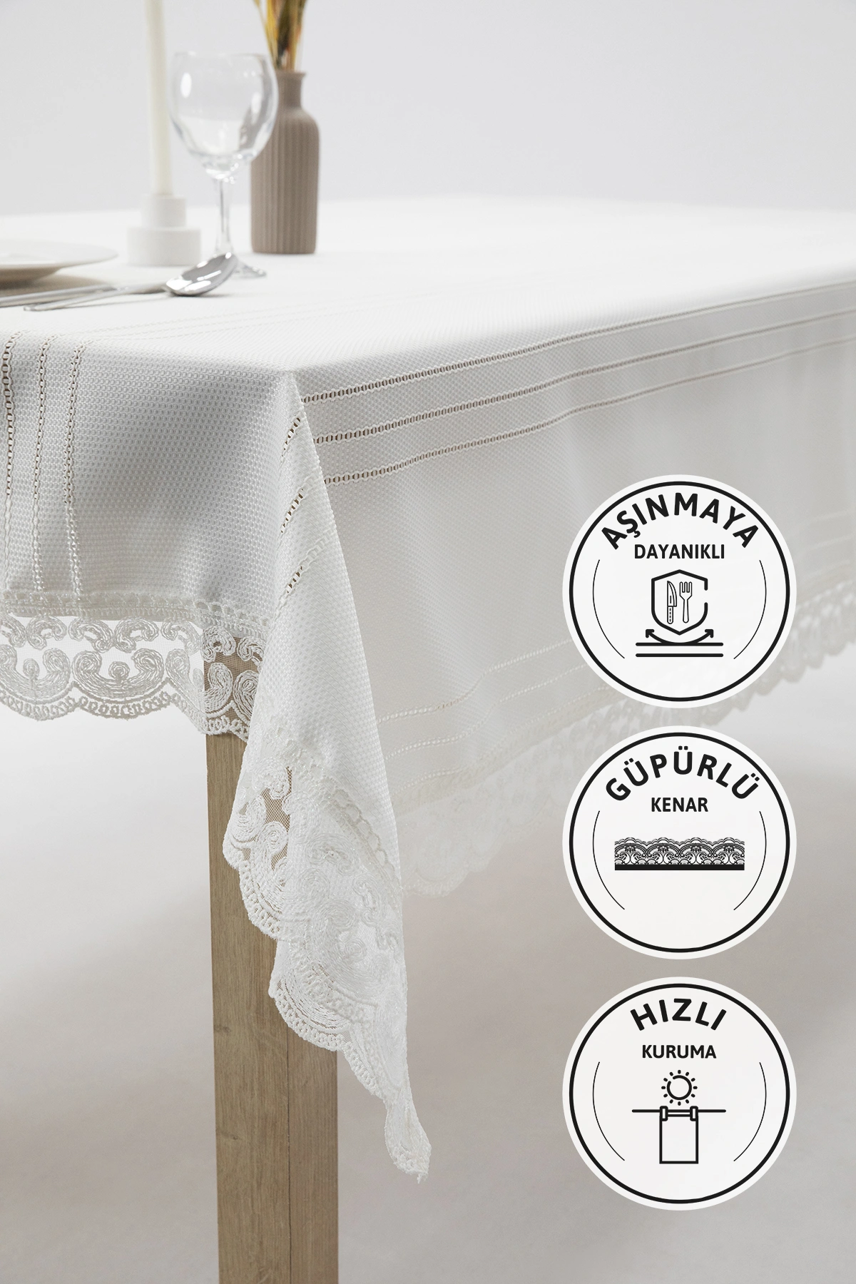 Defne Leke Tutmaz Masa Örtüsü 160x220 - Krem Defne Leke Tutmaz Masa Örtüsü 160x220 - Krem