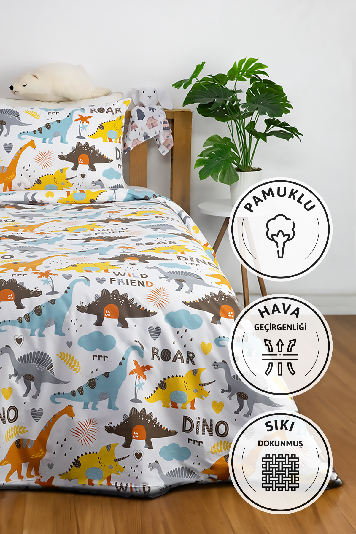 Dino %100 Pamuk Tek Kişilik Nevresim Seti - Mavi Dino %100 Pamuk Tek Kişilik Nevresim Seti - Mavi