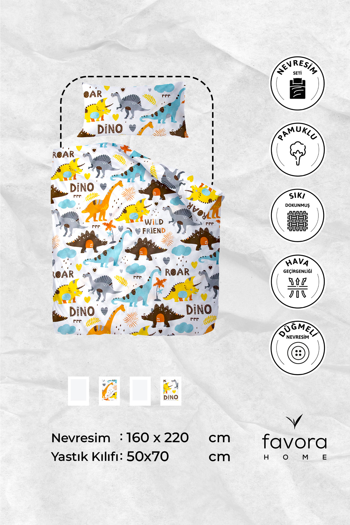 Dino %100 Pamuk Tek Kişilik Nevresim Seti - Mavi Dino %100 Pamuk Tek Kişilik Nevresim Seti - Mavi