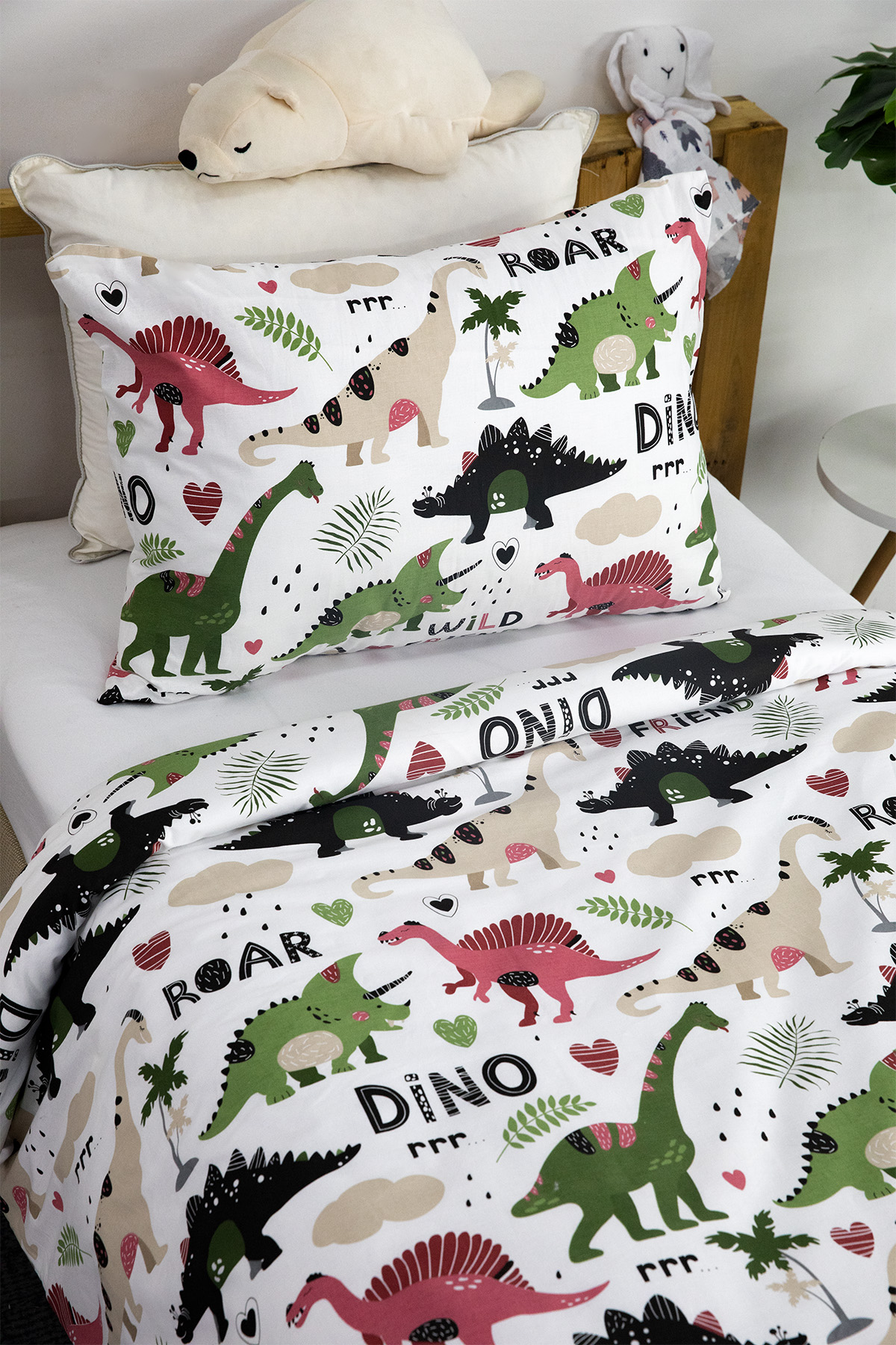 Dino %100 Pamuk Tek Kişilik Nevresim Seti - Yeşil