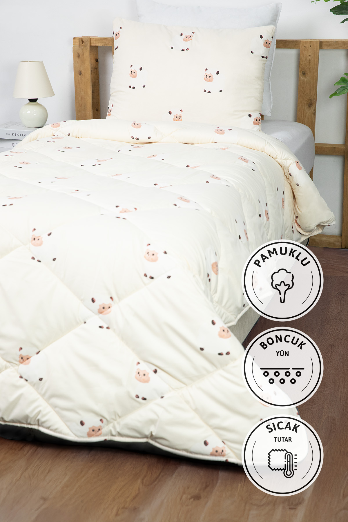 Dolly Boncuk Yün İçerikli Yıkanabilir Yorgan Ve Yastık Seti - Krem Dolly Boncuk Yün İçerikli Yıkanabilir Yorgan Ve Yastık Seti - Krem