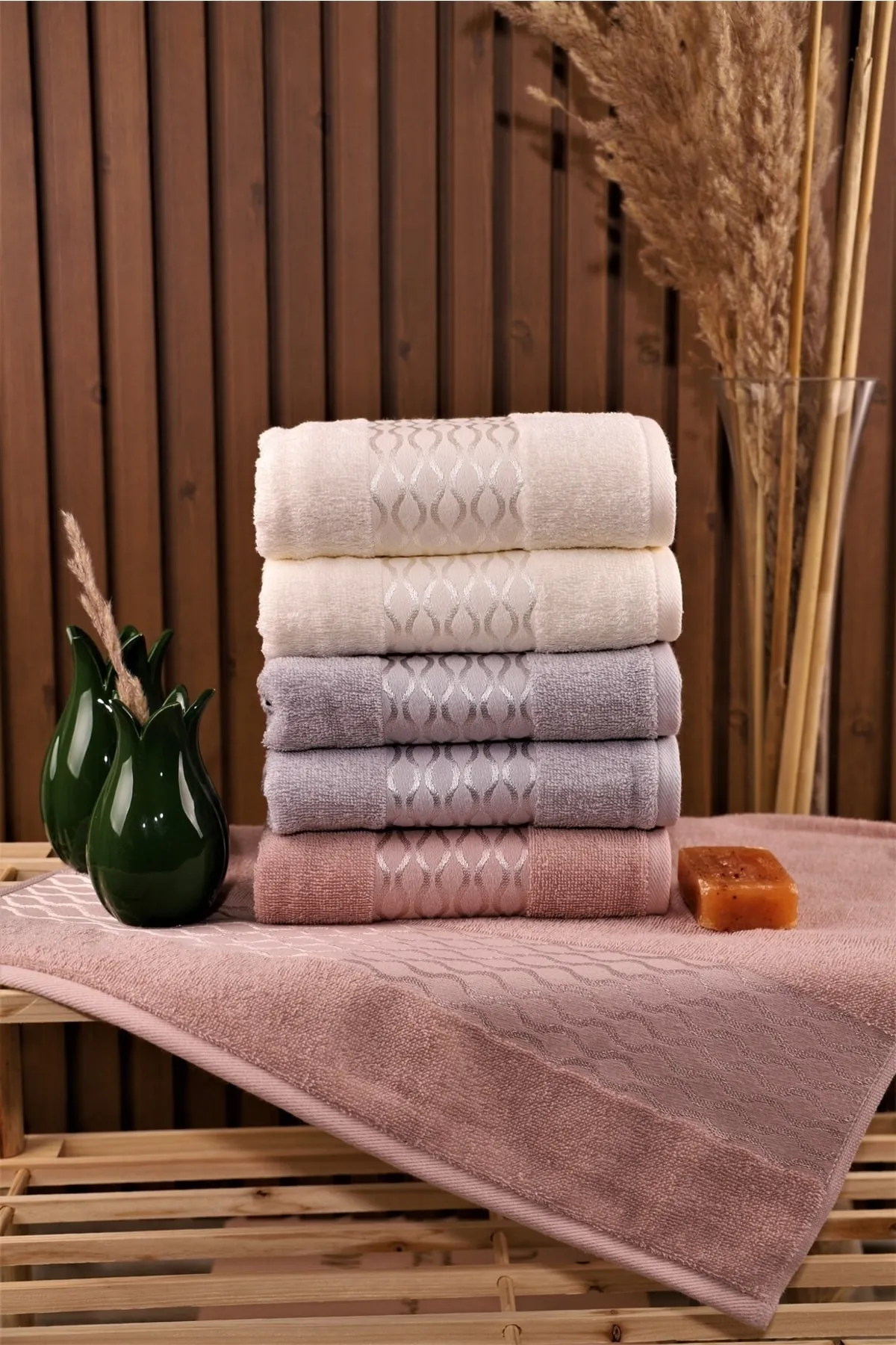 Elissa Havlu 6 Adet - Krem - Bej - Gri Elissa Havlu 6 Adet - Krem - Bej - Gri