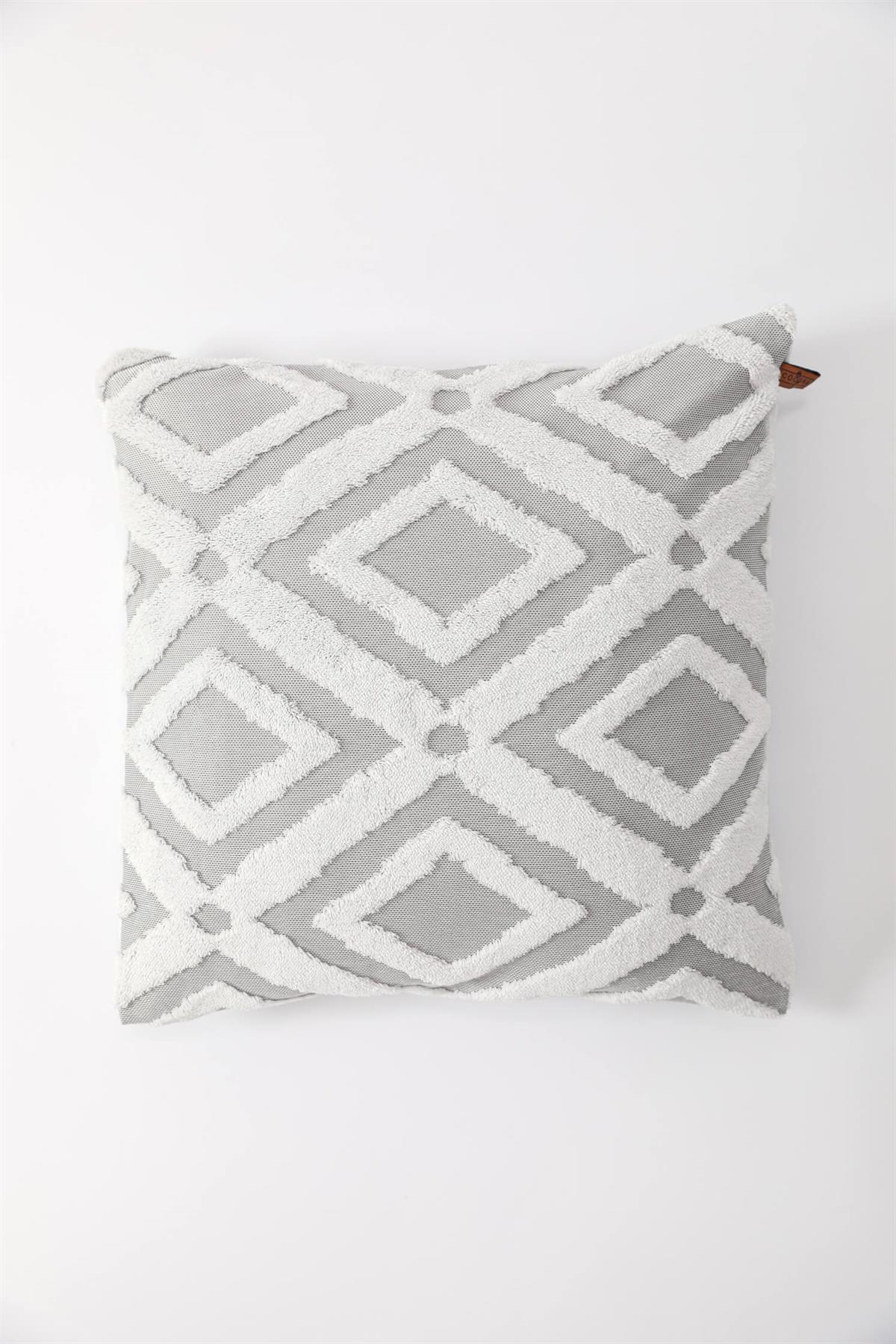 Etnik Desenli Özel Tasarım Punch Kırlent Kılıfı 42x42 cm - Gri