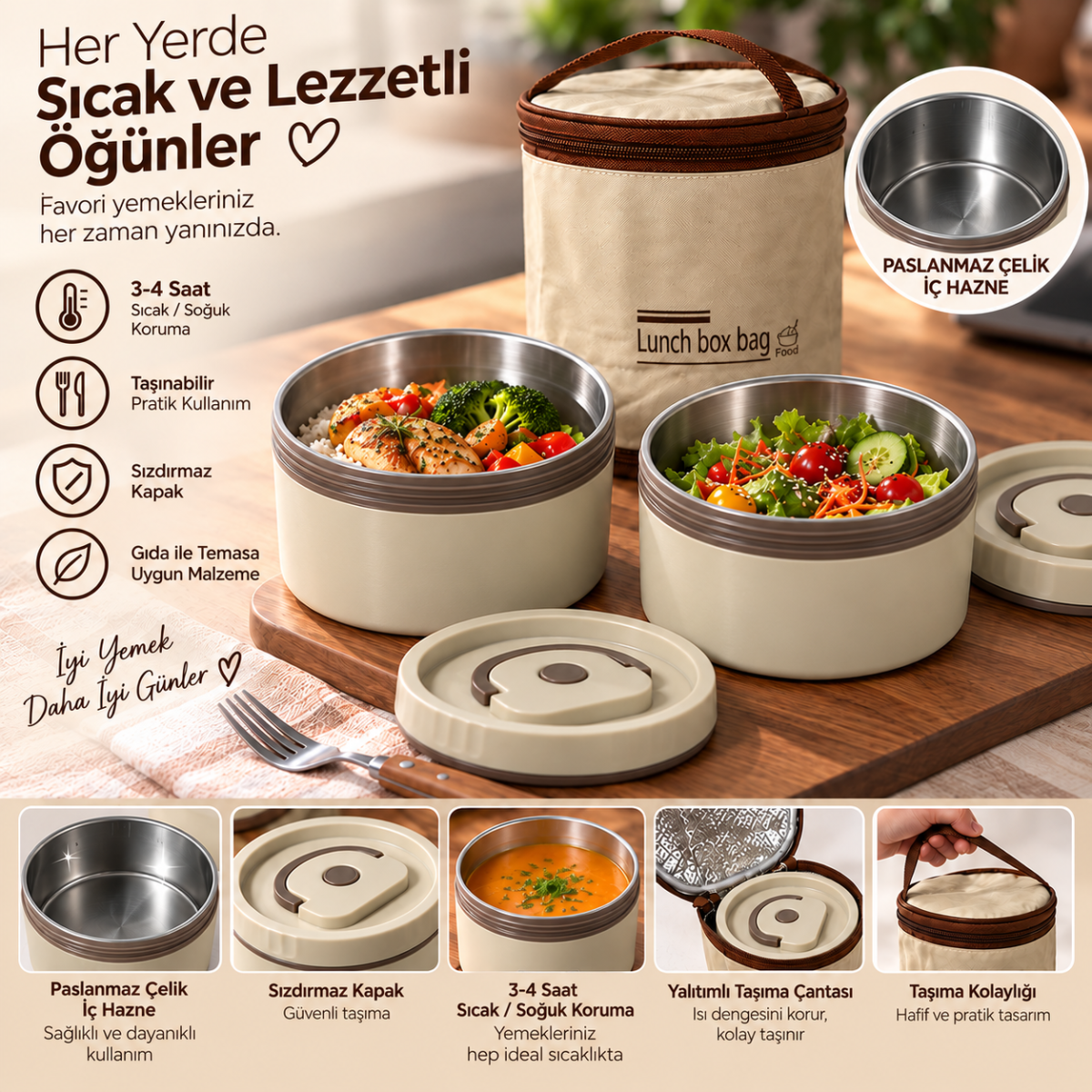 Favora 2'li Çelik Termoslu Lunch Box Yemek Kabı Seti Favora 2'li Çelik Termoslu Lunch Box Yemek Kabı Seti