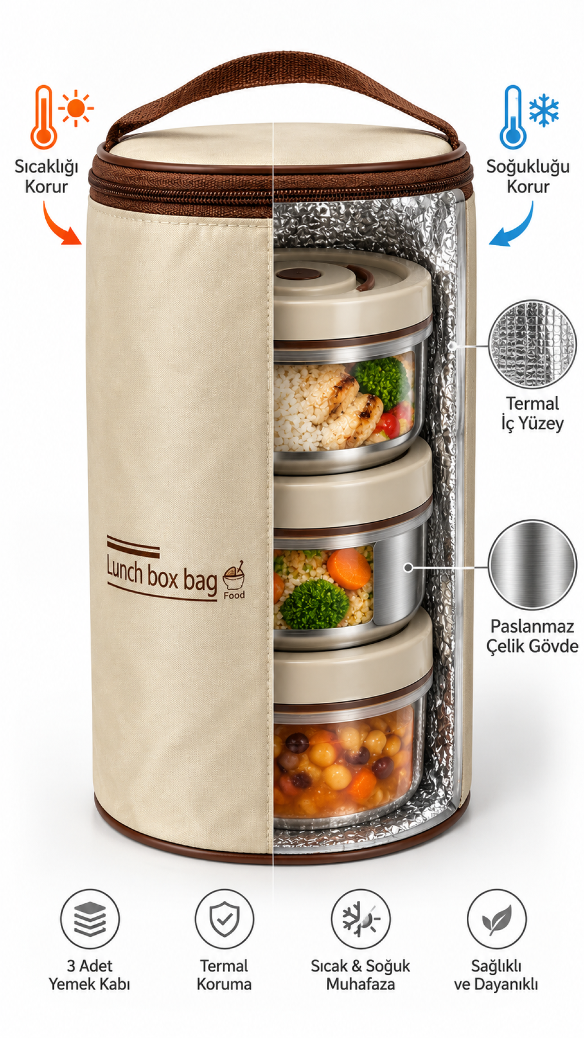 Favora 3'lü Çelik Termoslu Lunch Box Yemek Kabı Seti Favora 3'lü Çelik Termoslu Lunch Box Yemek Kabı Seti