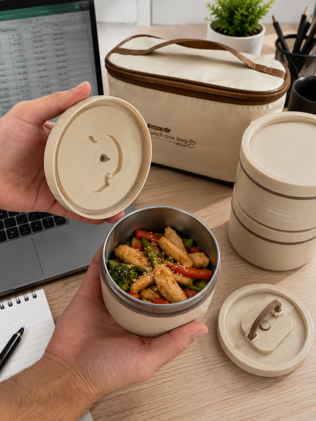 Favora 4'lü Çelik Termoslu Lunch Box Yemek Kabı Seti
