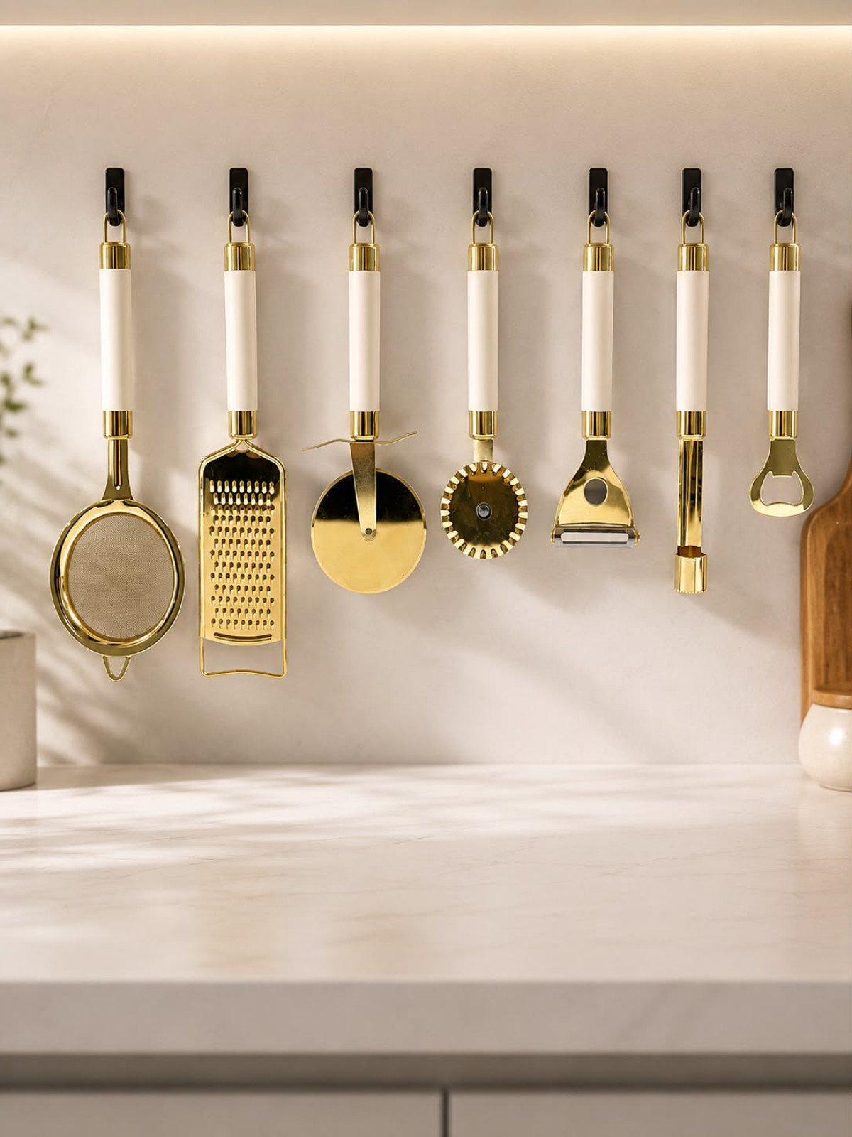 Favora 7 Parça Mutfak Gereçleri Krem - Gold