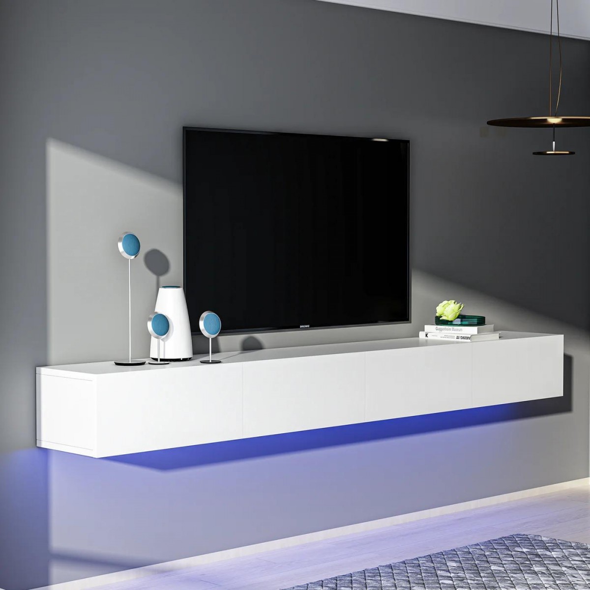 Favora Alfa 2 Kapaklı Duvara Monte TV Ünitesi - Beyaz 280 cm