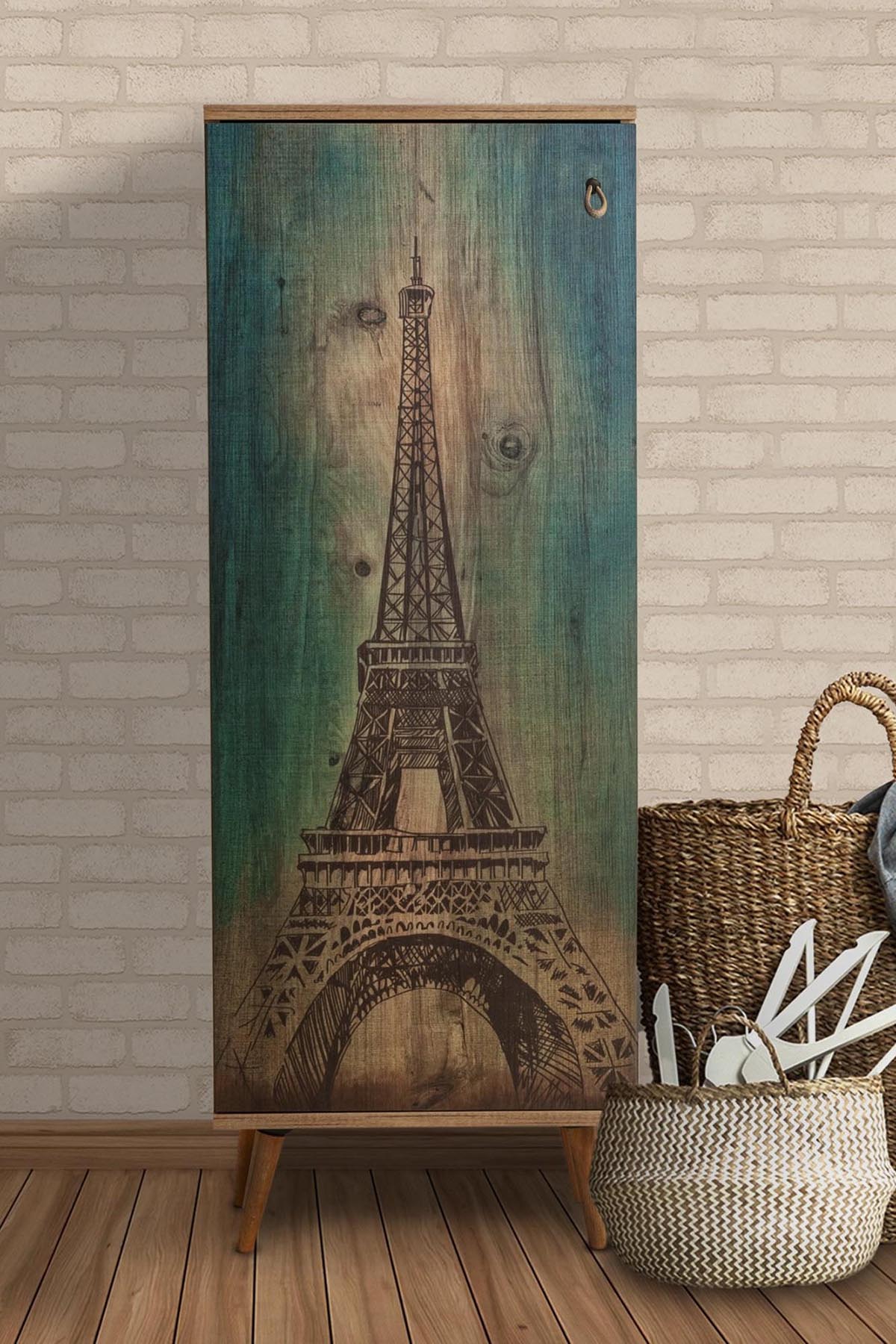 Favora Arton Eyfel Baskılı Çok Amaçlı Dolap - Atlantik Çam