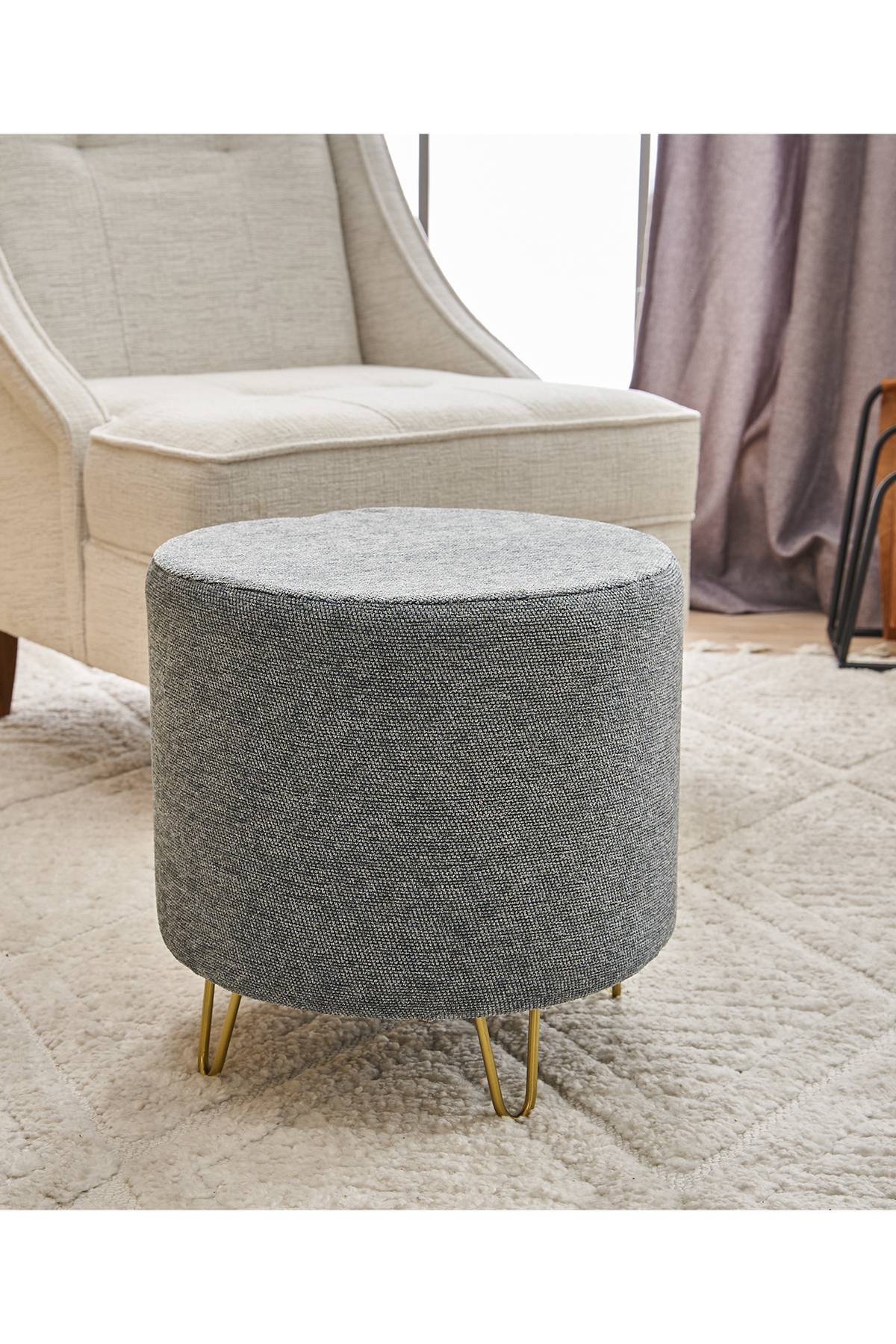 Favora Asmara Metal Ayaklı Puf - Gri