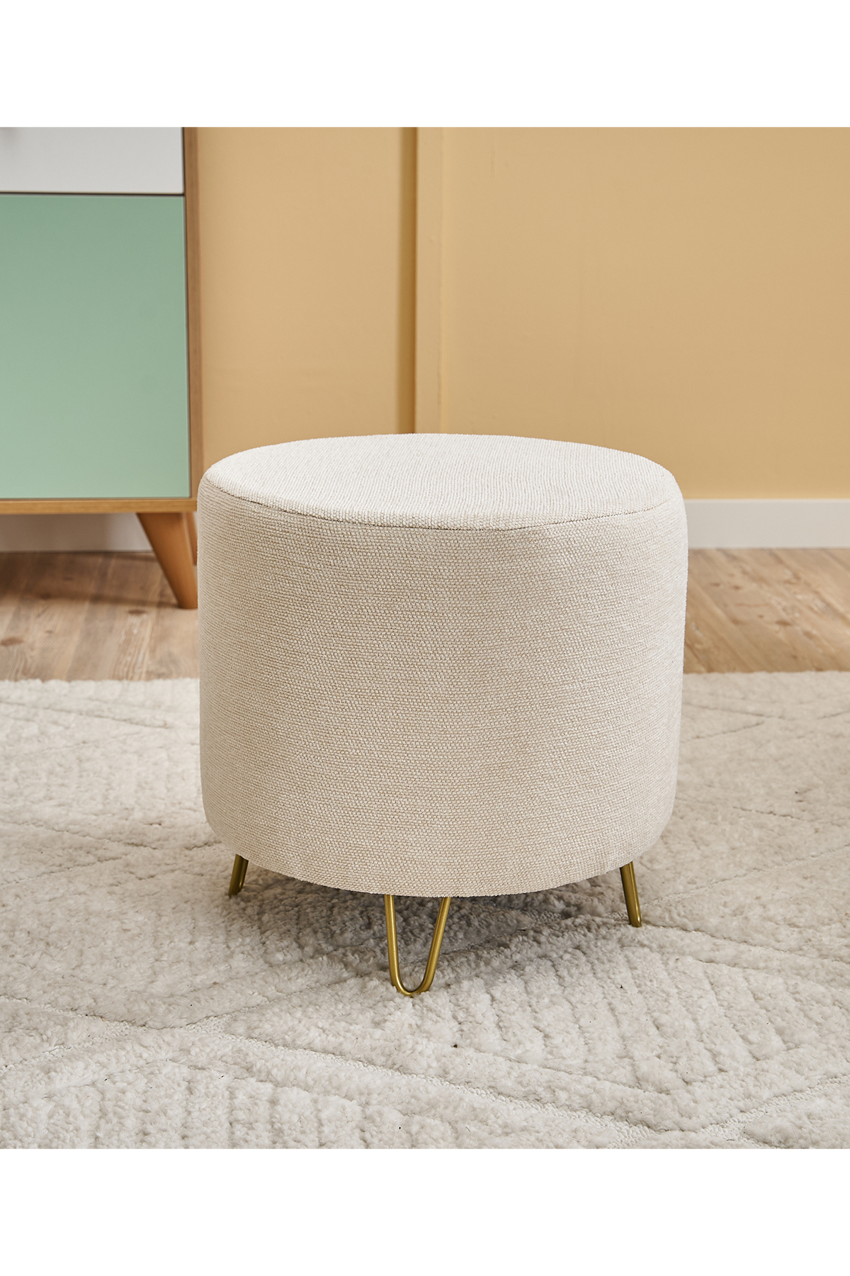 Favora Asmara Metal Ayaklı Puf - Krem