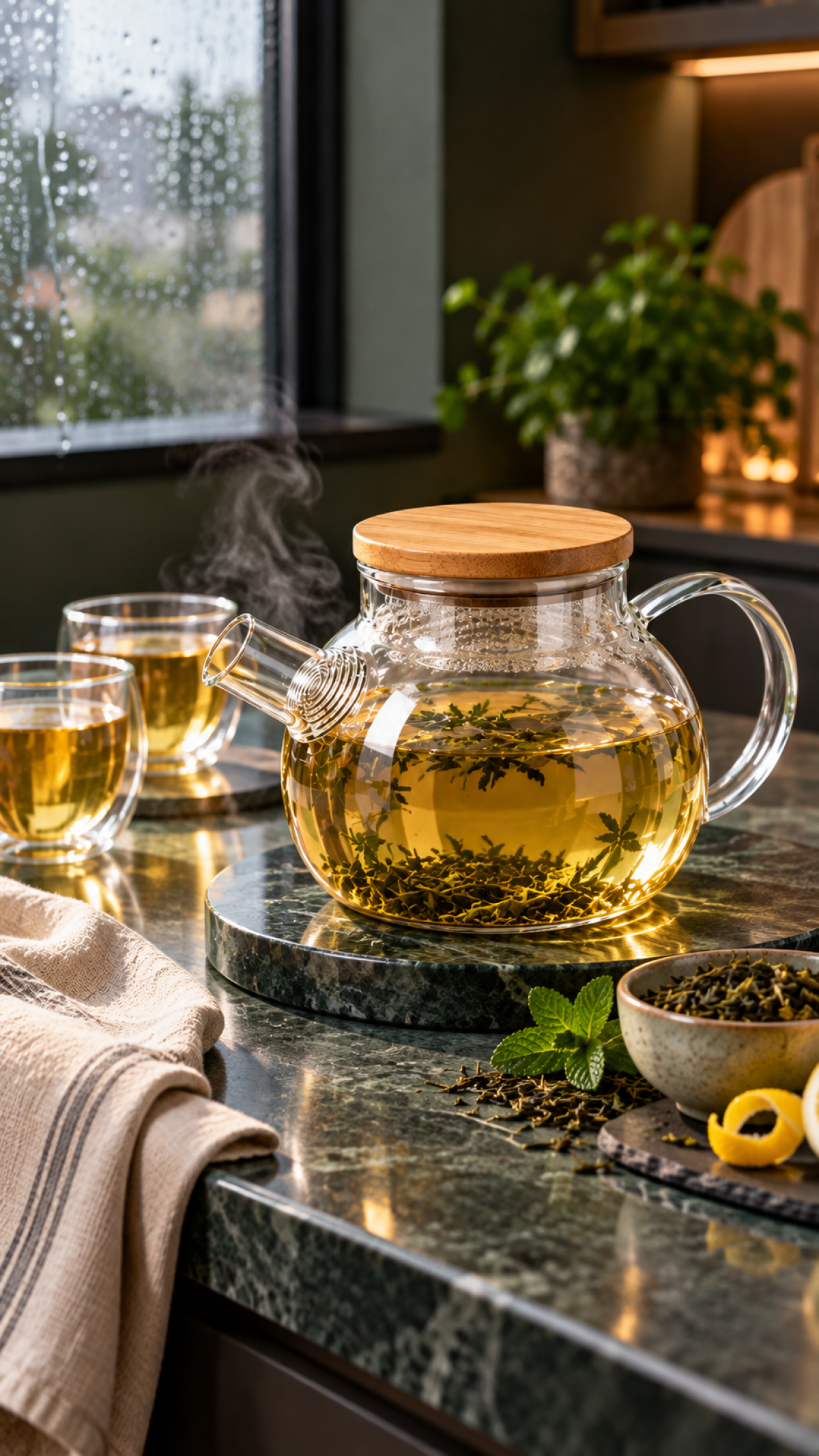 Favora Bambu Kapaklı Süzgeçli Cam Demlik 1000 ml