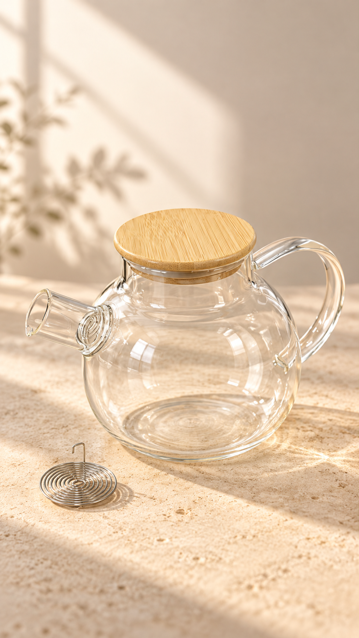 Favora Bambu Kapaklı Süzgeçli Cam Demlik 1000 ml