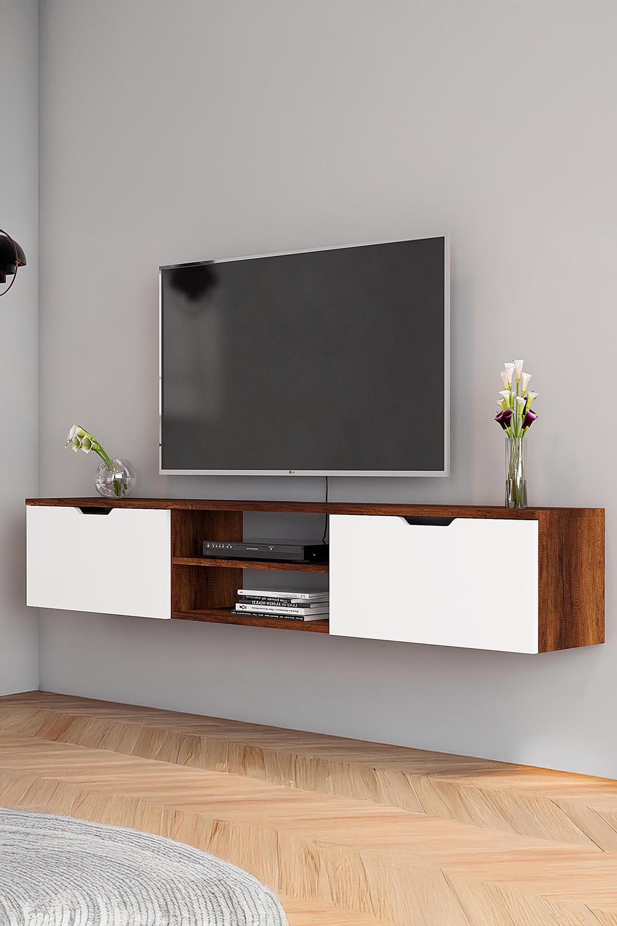 Favora Belmand 2 Kapaklı Duvara Askı Tv Ünitesi - Barok - Beyaz