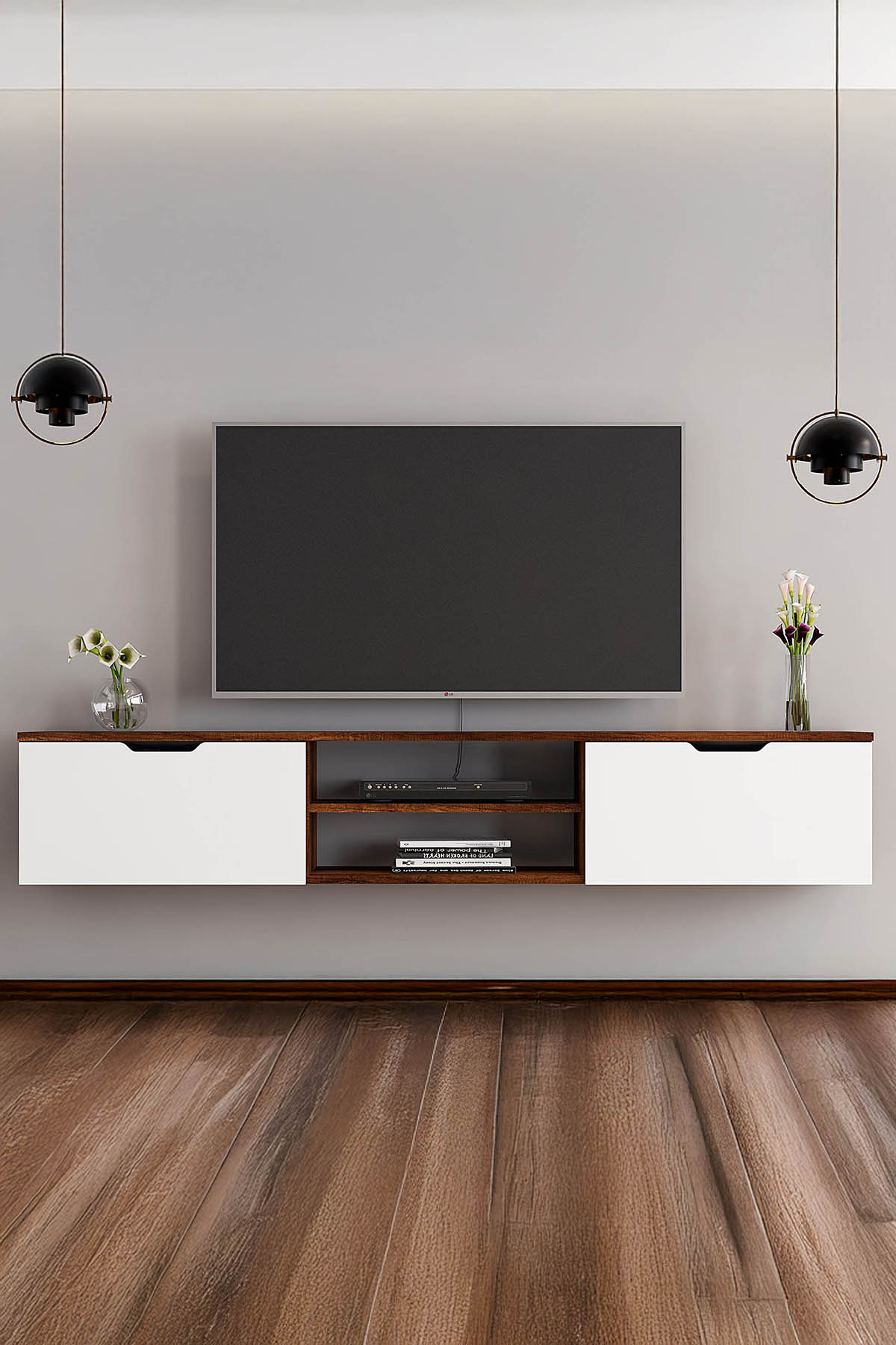 Favora Belmand 2 Kapaklı Duvara Askı Tv Ünitesi - Barok - Beyaz