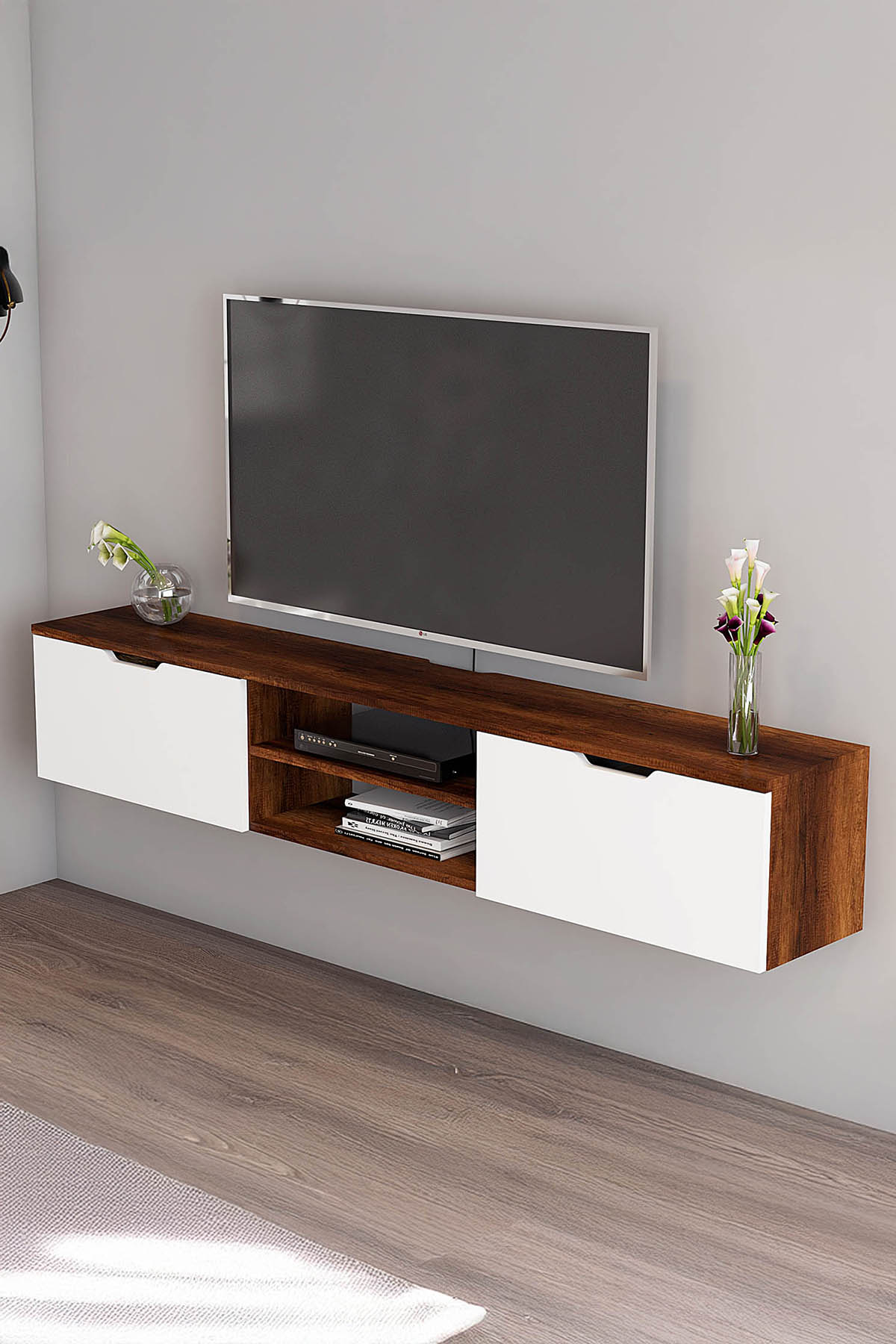 Favora Belmand 2 Kapaklı Duvara Askı Tv Ünitesi - Barok - Beyaz