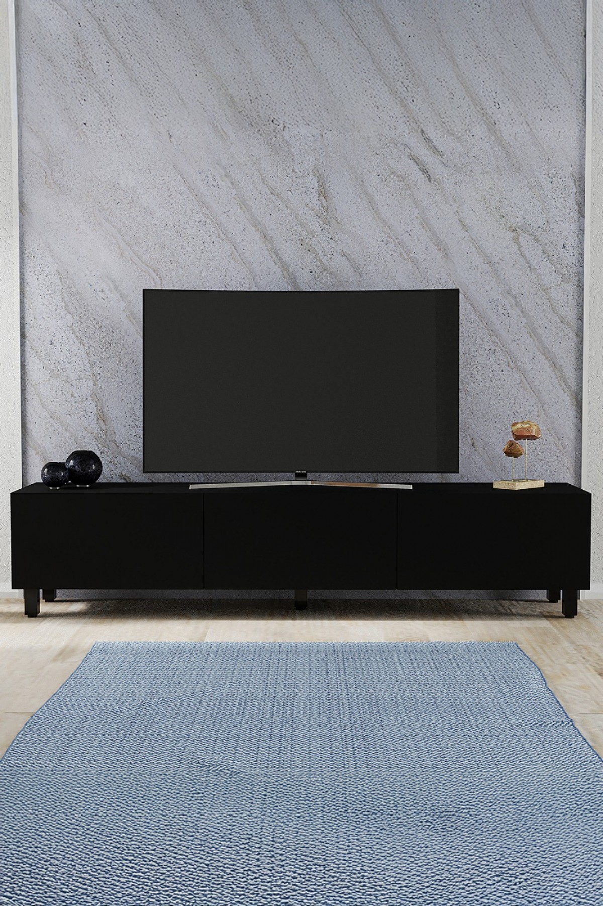 Favora Black 3 Kapaklı TV Ünitesi - Siyah 180 cm