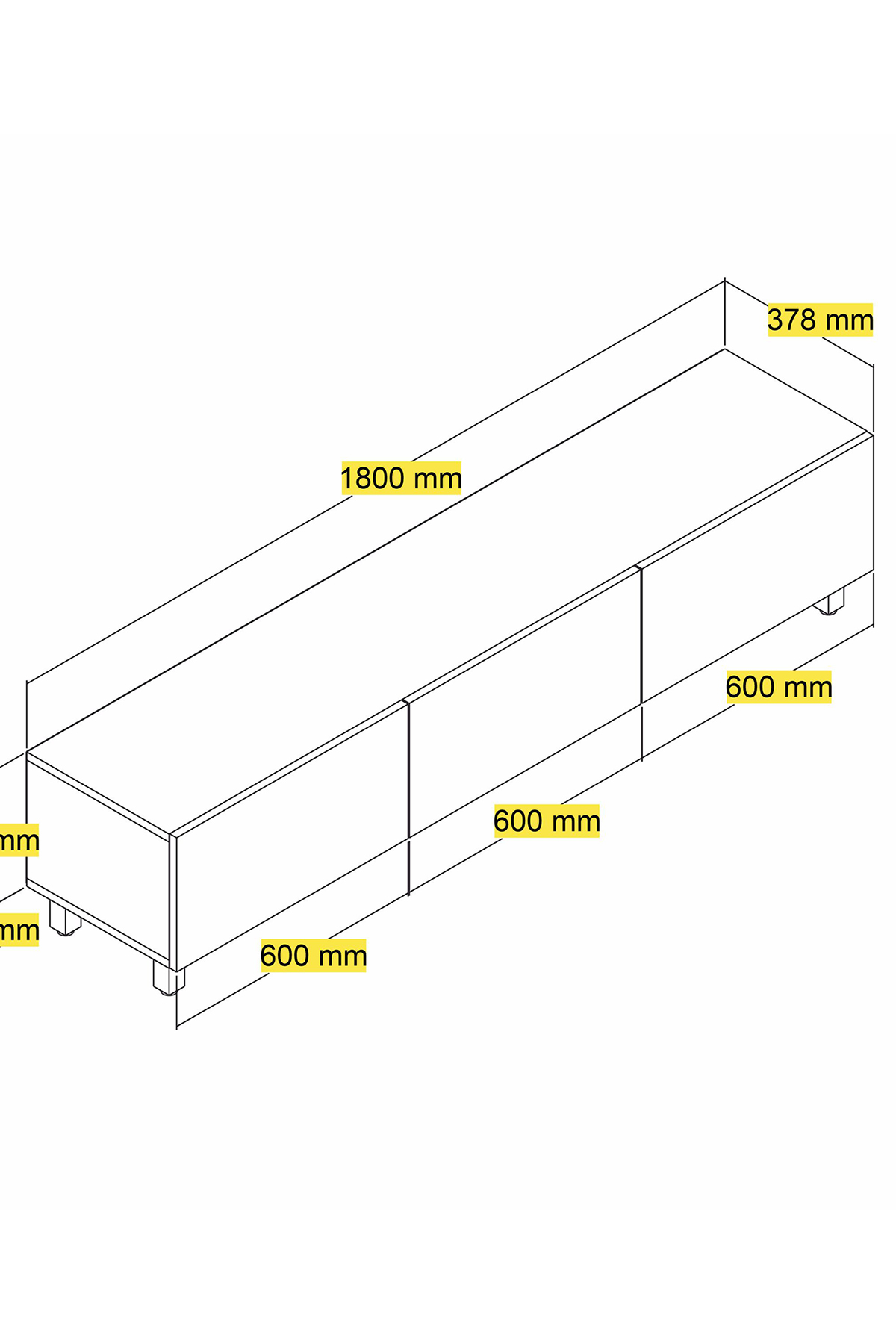 Favora Black 3 Kapaklı TV Ünitesi - Siyah 180 cm