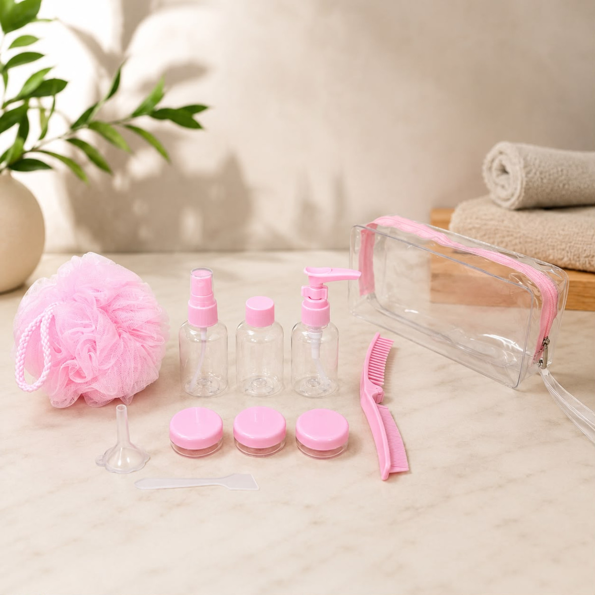 Favora Çantalı Seyahat Tipi Kozmetik Dolum Seti - Pembe