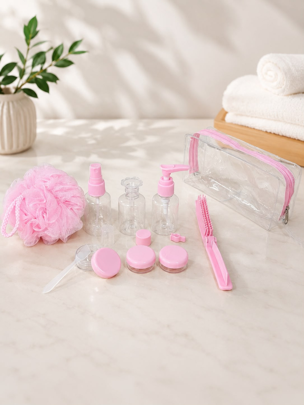 Favora Çantalı Seyahat Tipi Kozmetik Dolum Seti - Pembe