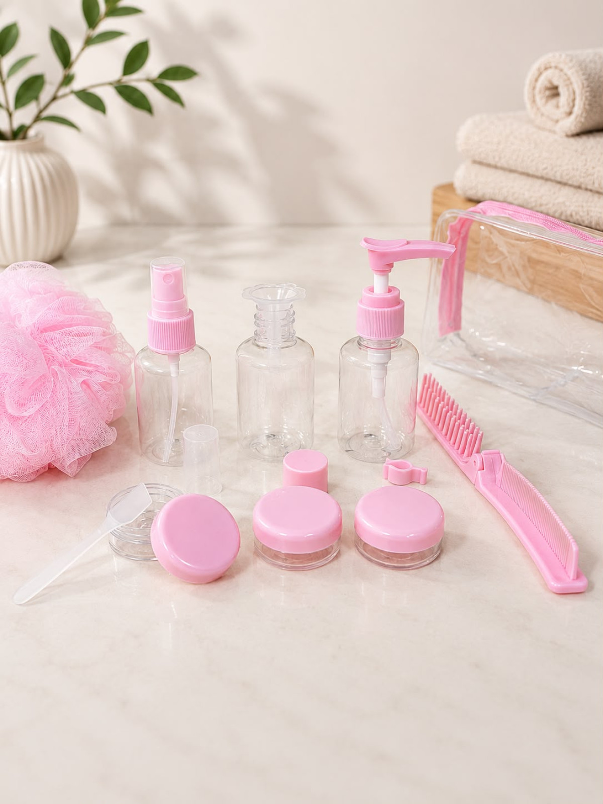 Favora Çantalı Seyahat Tipi Kozmetik Dolum Seti - Pembe