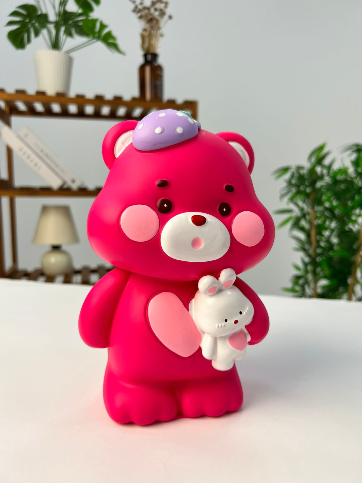 Favora Çilekli Ayıcık Kumbara - Koyu Pembe