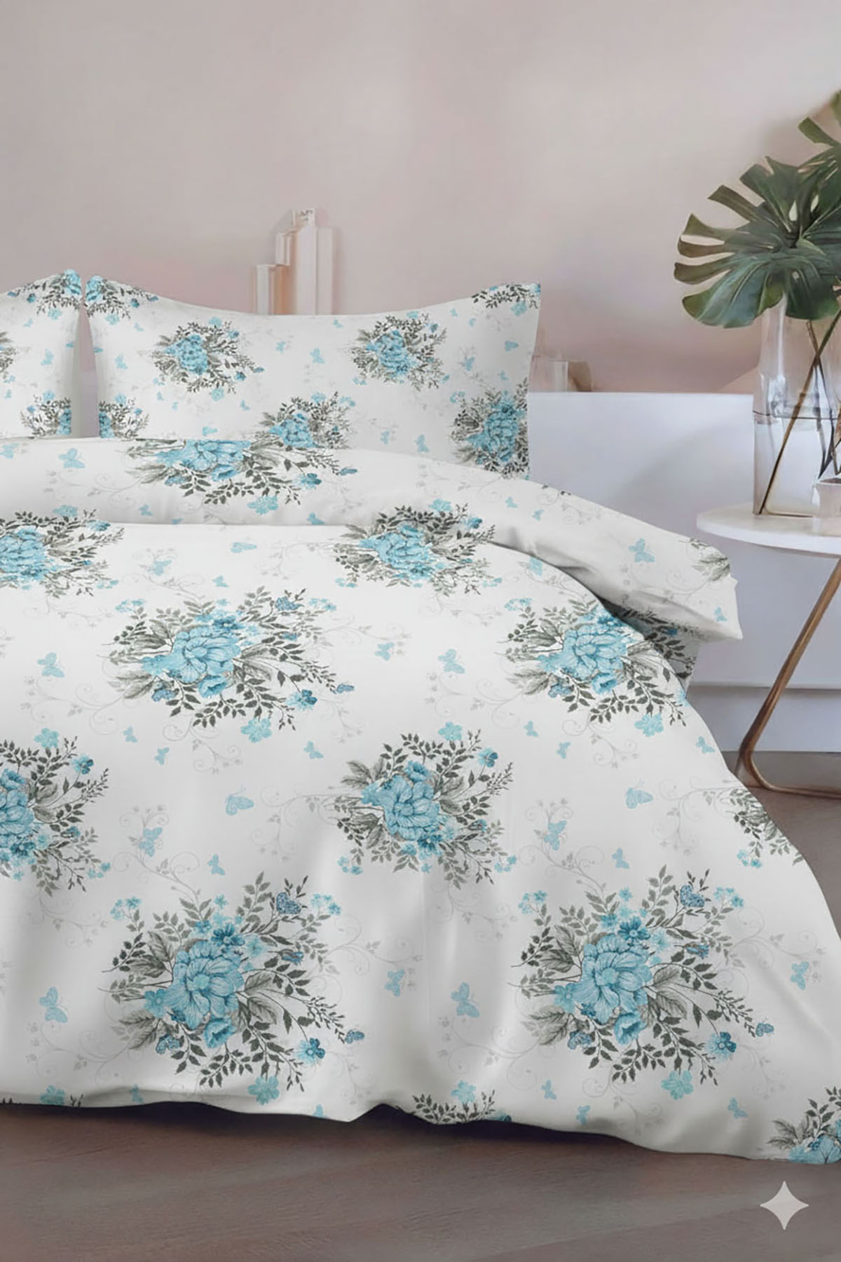 Favora Estilo Çift kişilik %100 Pamuk Nevresim Takımı - Turkuaz