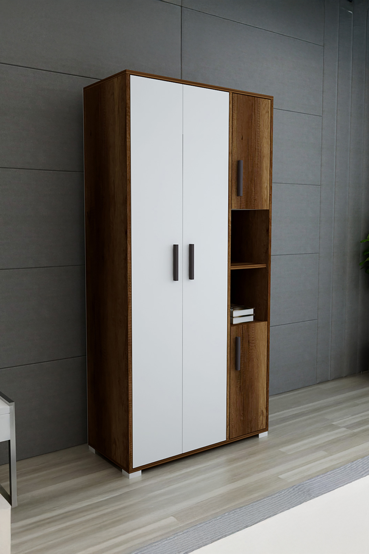 Favora Etna Raflı Kapaklı Gardırop - Barok Ceviz - Beyaz