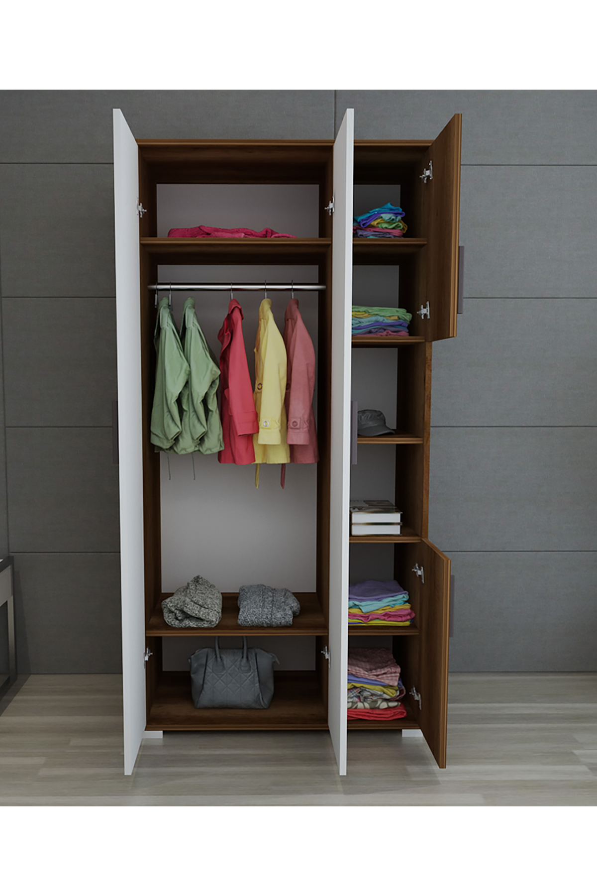 Favora Etna Raflı Kapaklı Gardırop - Barok Ceviz - Beyaz