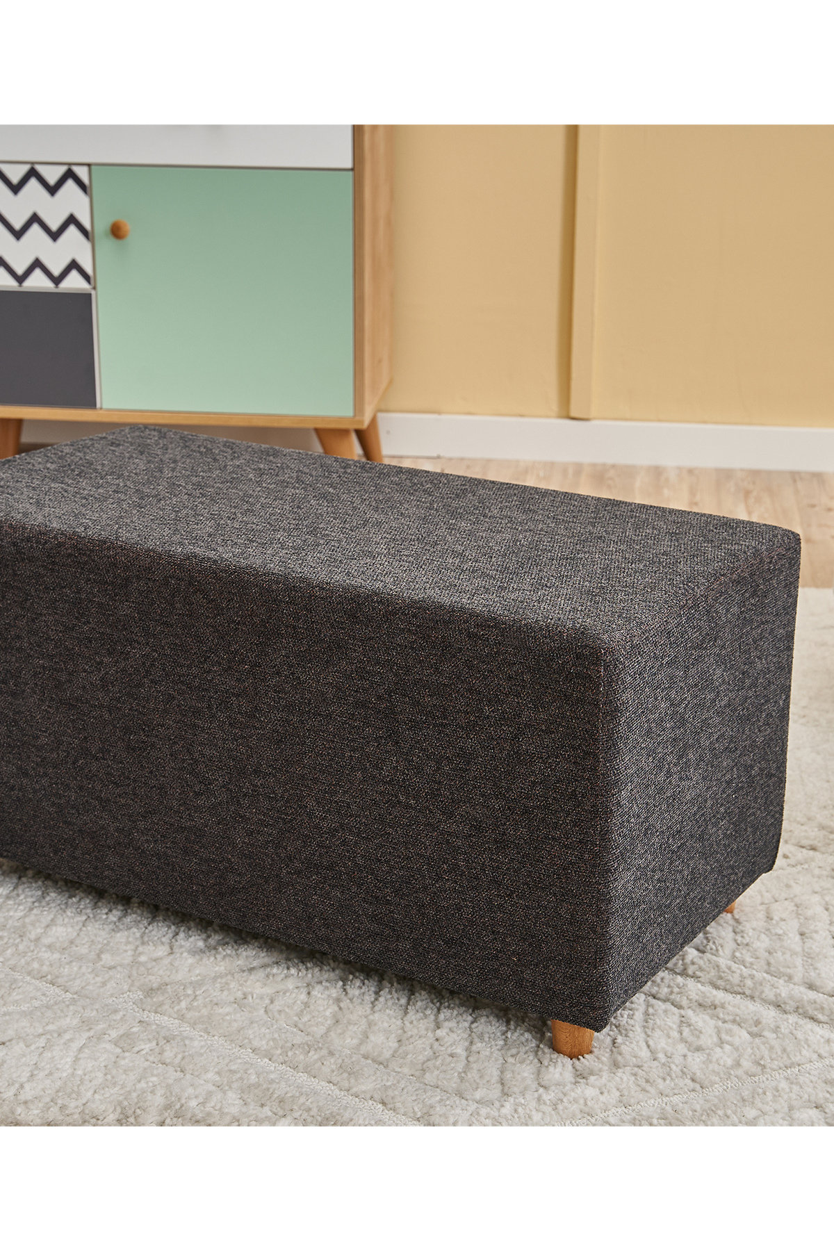 Favora Genma Ahşap Ayaklı Puf - Antrasit - Bakır