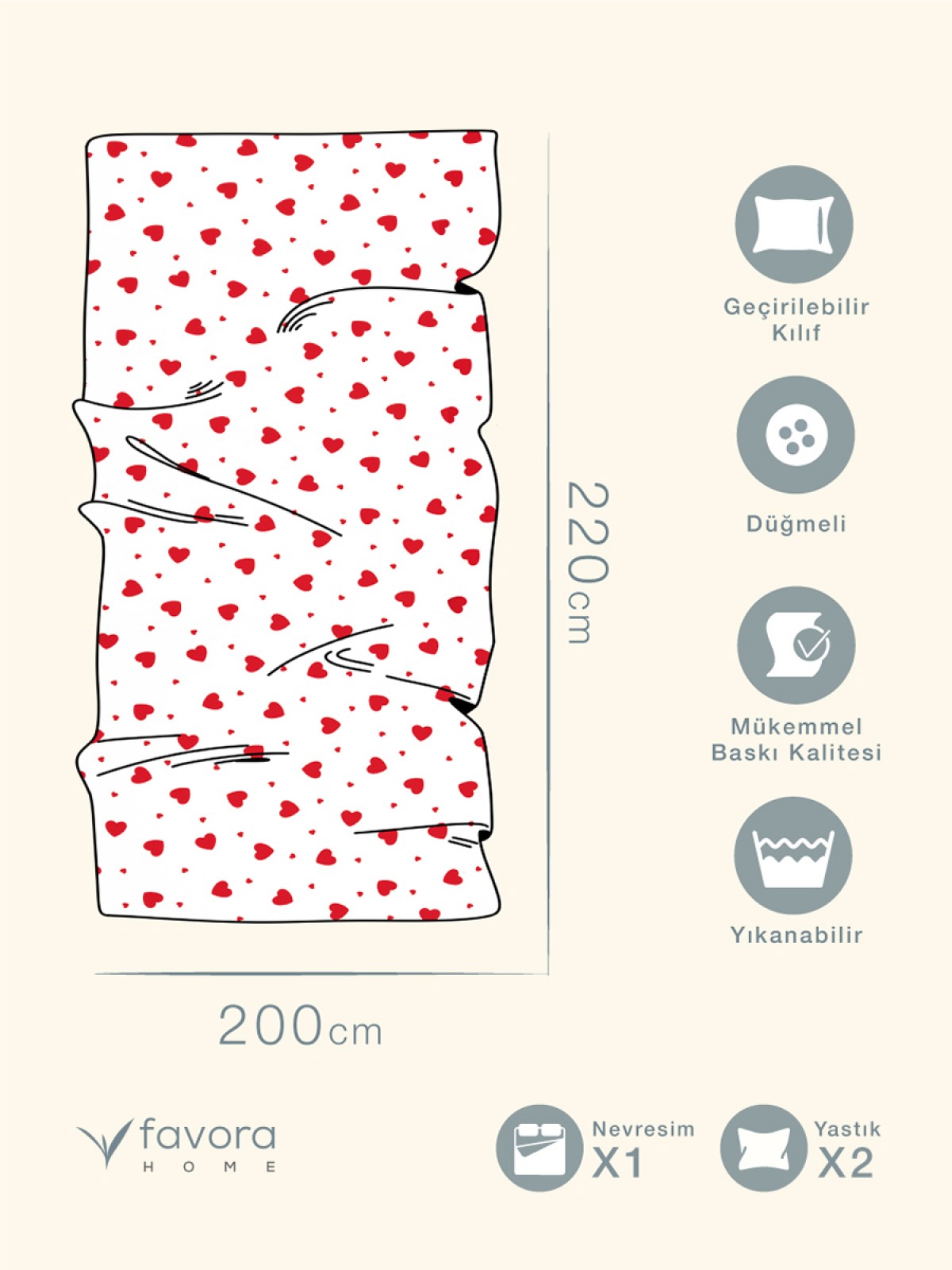 Kırmızı Kalpli Çift Kişilik Nevresim Seti Kırmızı Kalpli Çift Kişilik Nevresim Seti