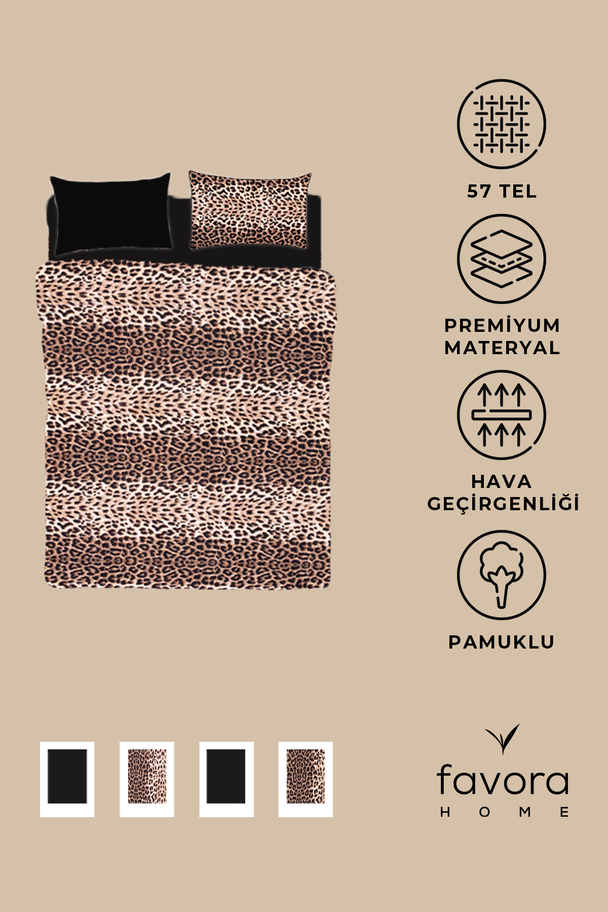 Favora Leopar Desenli Lastikli Çarşaflı Tek Kişilik Nevresim Takımı